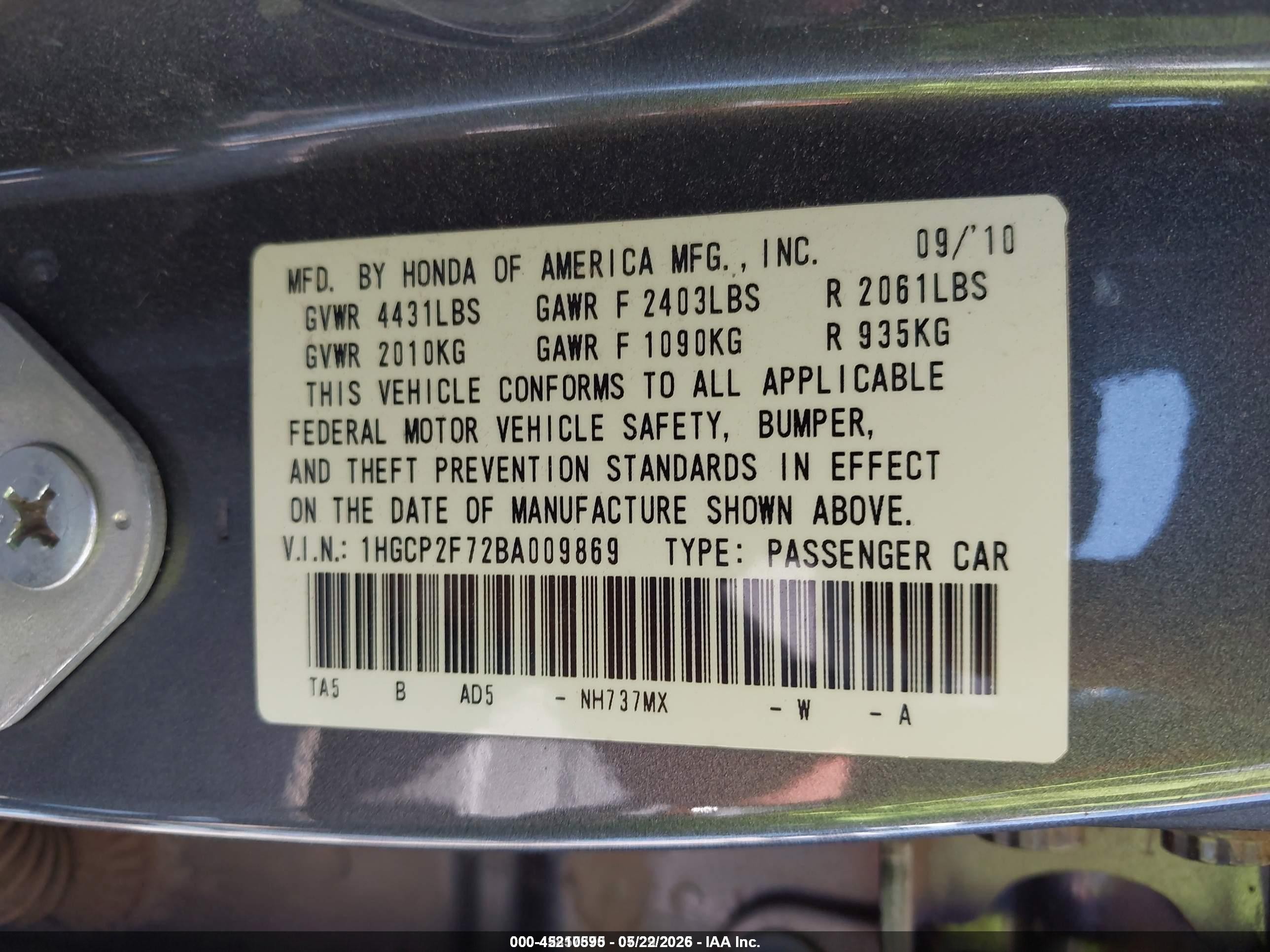 2011 Honda Accord 2.4 Ex Gray vin: 1HGCP2F72BA009869