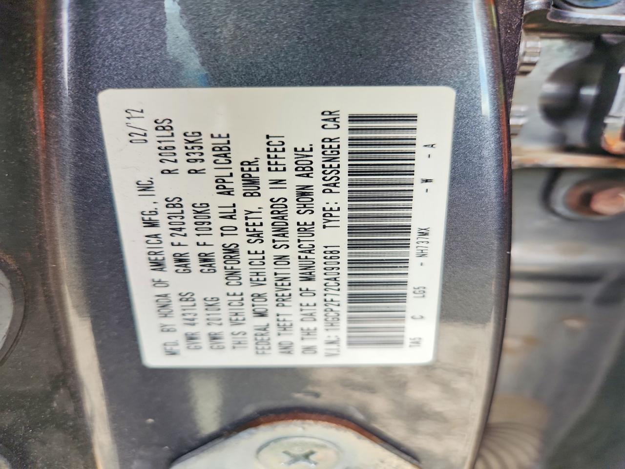 2012 Honda Accord Ex Gray vin: 1HGCP2F72CA090681