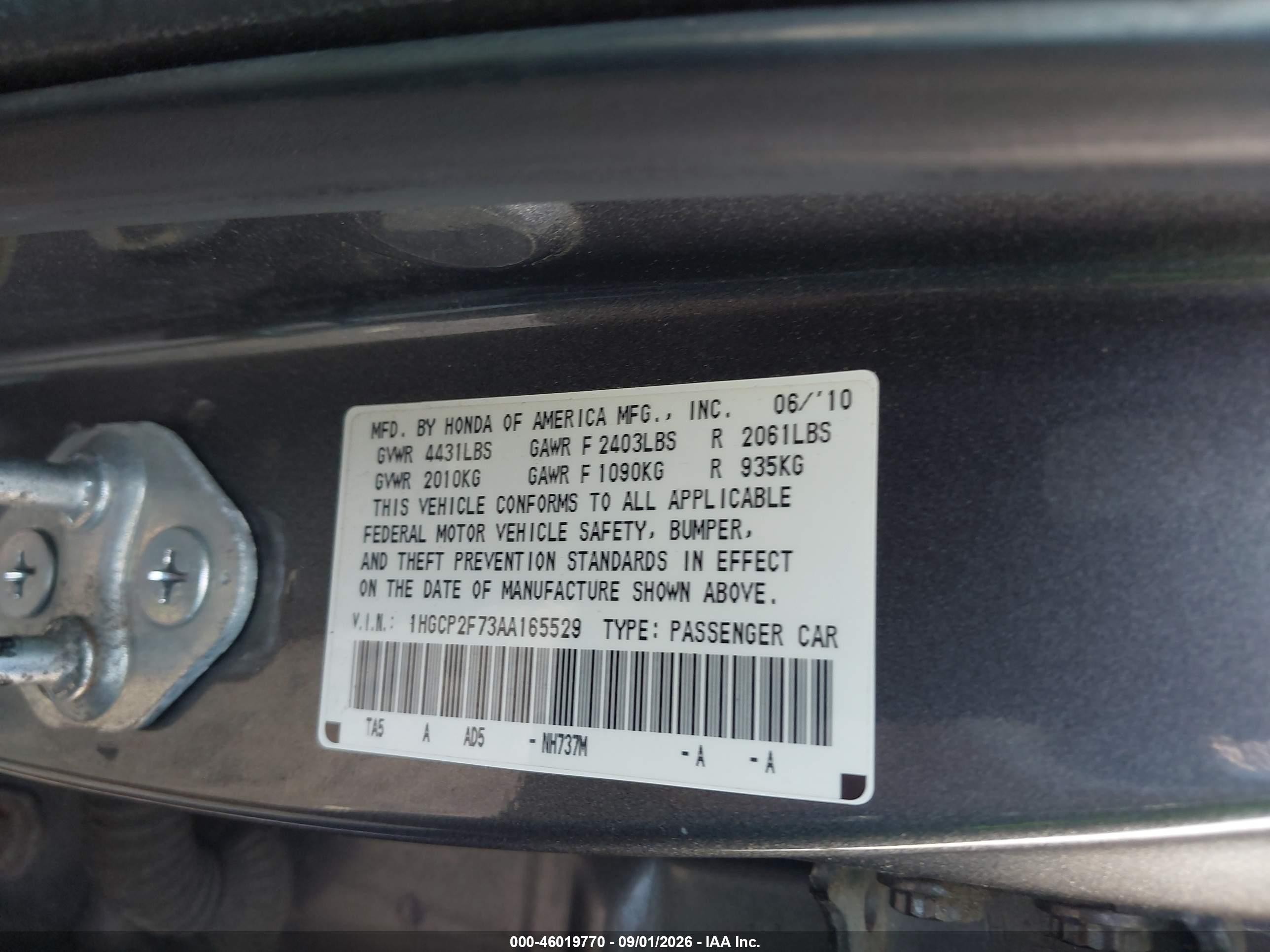2010 Honda Accord 2.4 Ex Gray vin: 1HGCP2F73AA165529