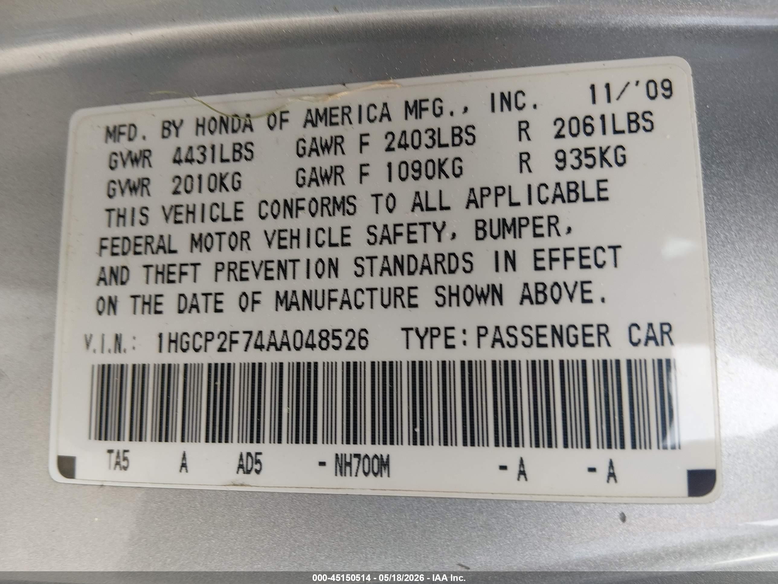 2010 Honda Accord 2.4 Ex Silver vin: 1HGCP2F74AA048526