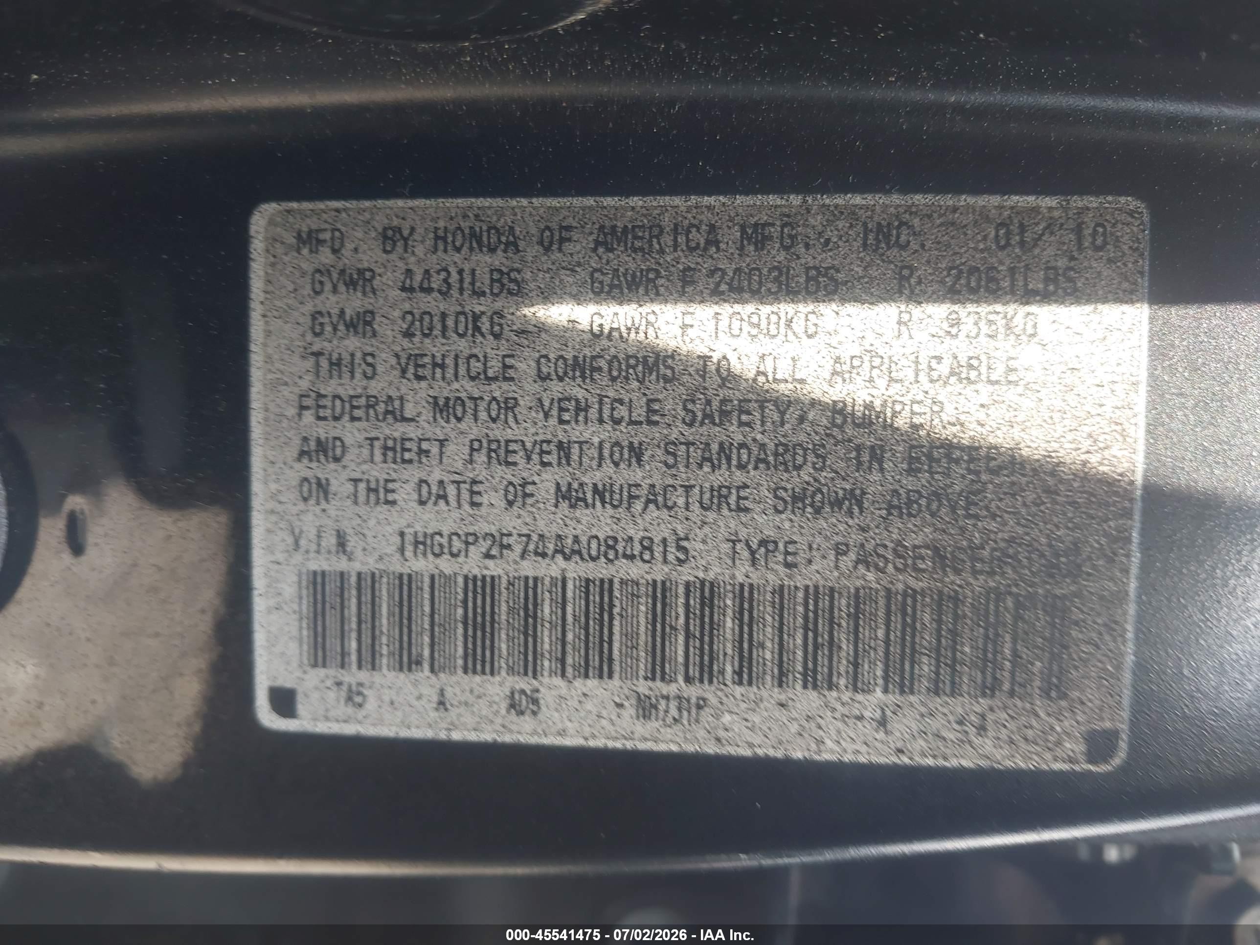2010 Honda Accord 2.4 Ex Black vin: 1HGCP2F74AA084815