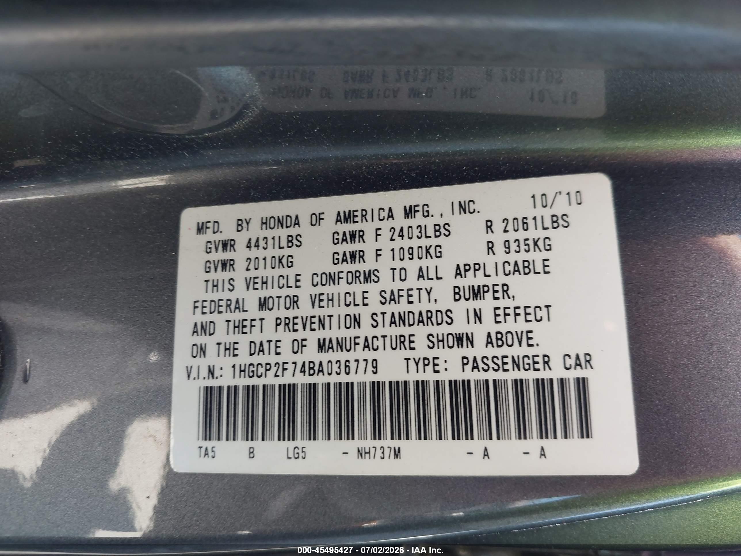 2011 Honda Accord 2.4 Ex Gray vin: 1HGCP2F74BA036779