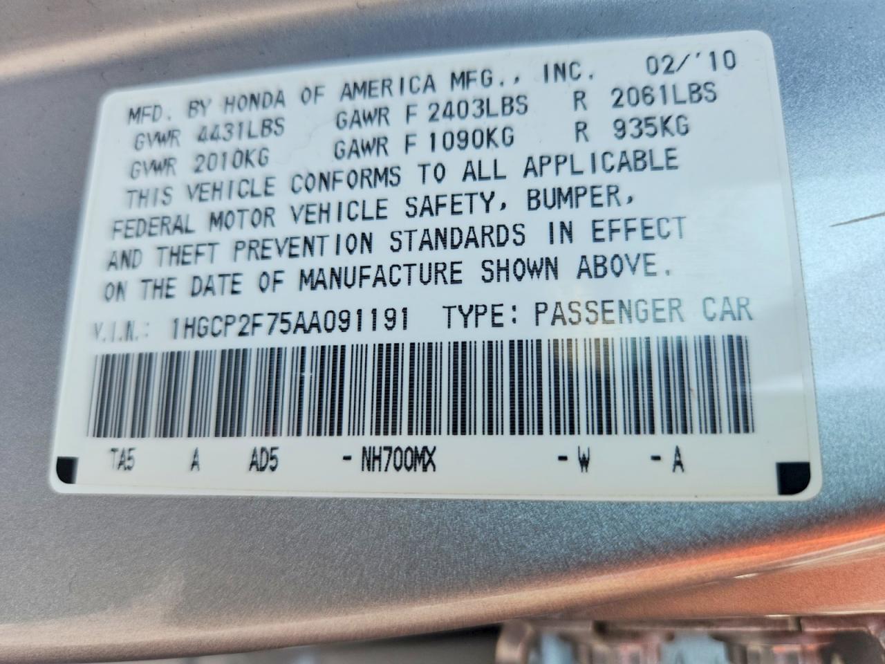 2010 Honda Accord Ex Silver vin: 1HGCP2F75AA091191
