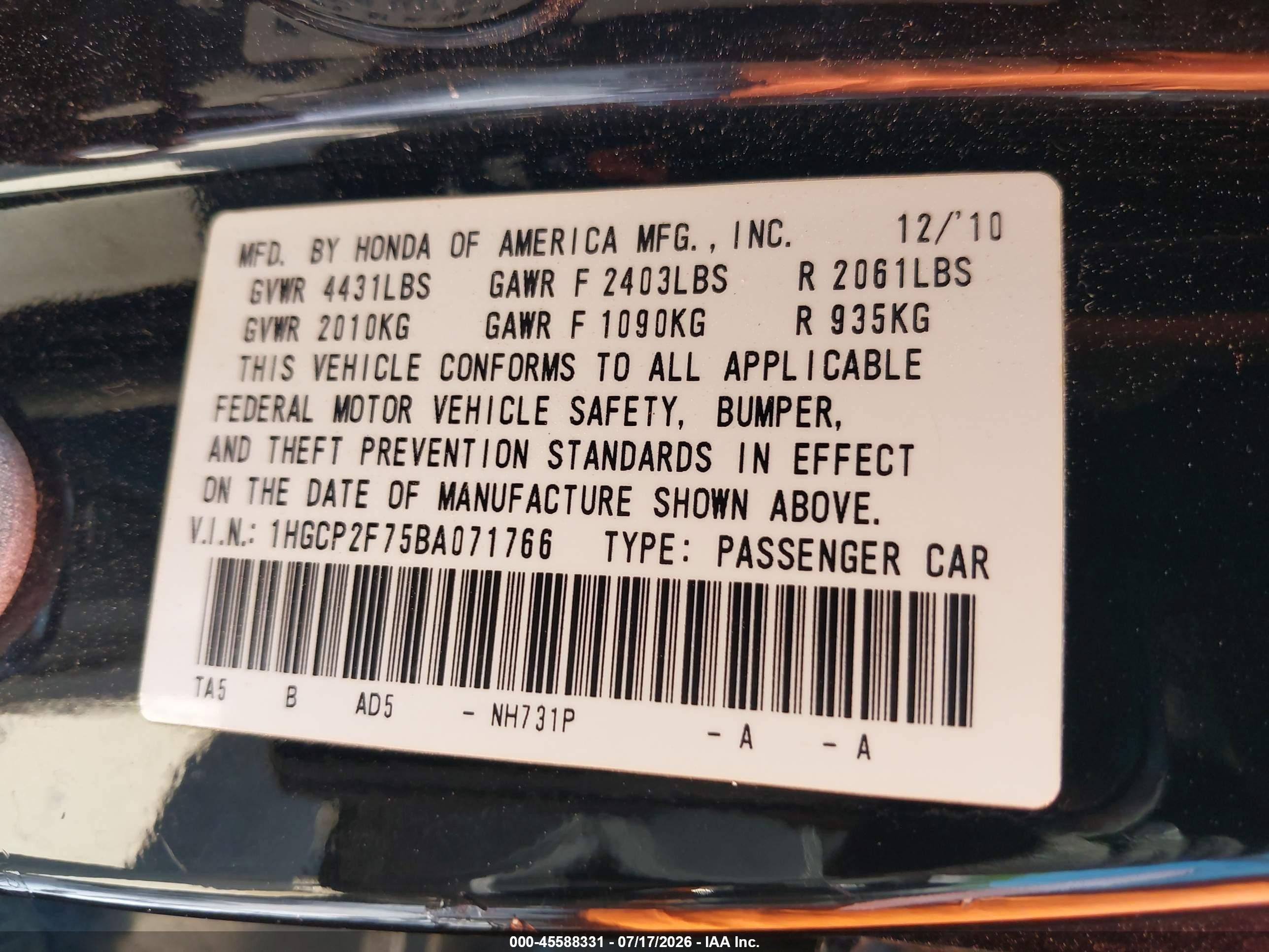 2011 Honda Accord 2.4 Ex Black vin: 1HGCP2F75BA071766