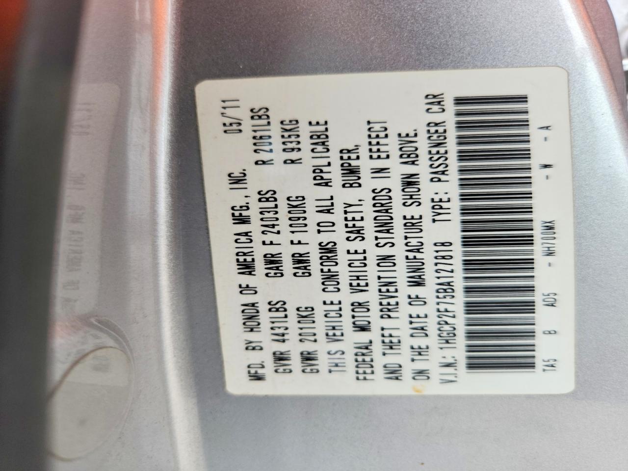 2011 Honda Accord Ex White vin: 1HGCP2F75BA127818