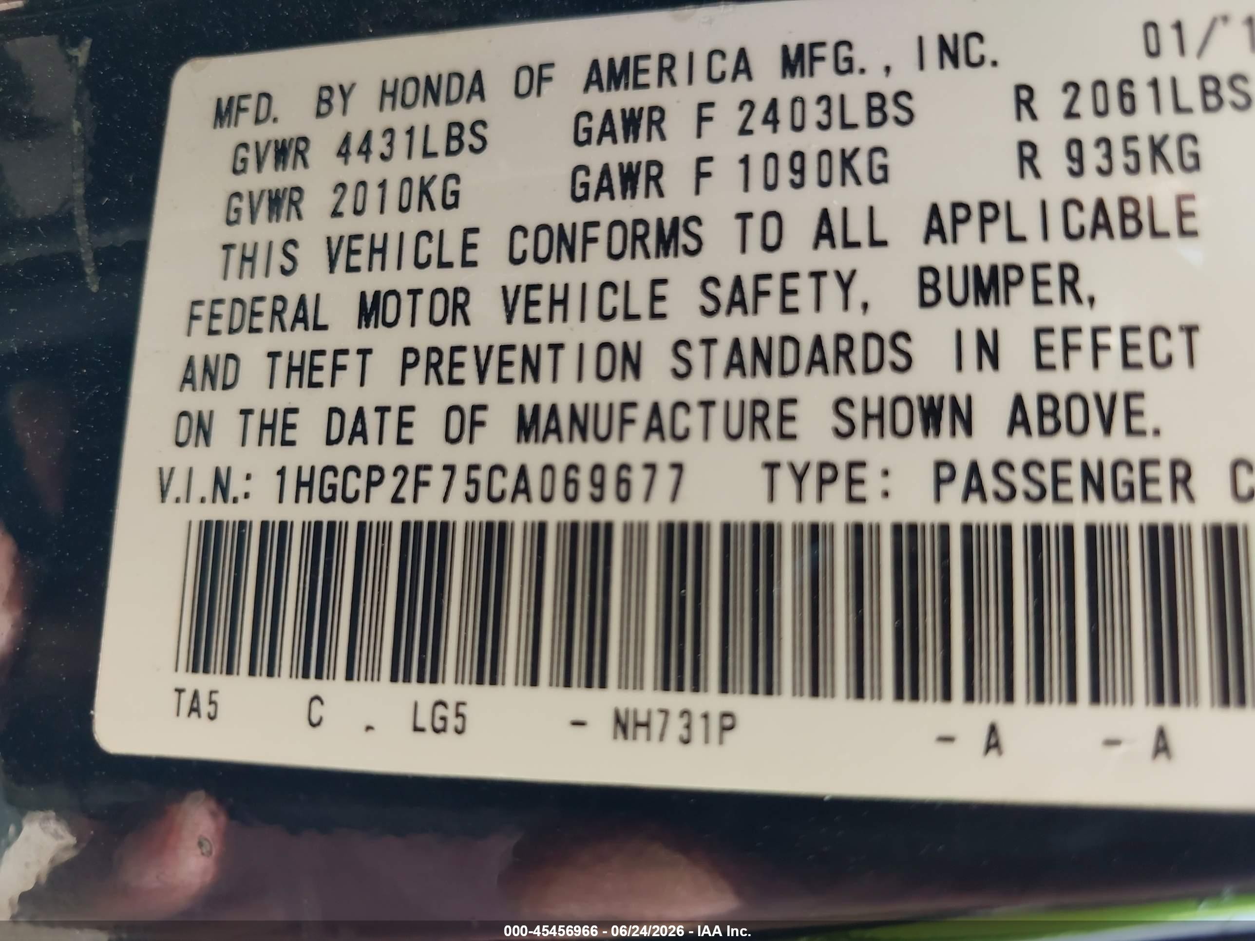 2012 Honda Accord 2.4 Ex Black vin: 1HGCP2F75CA069677