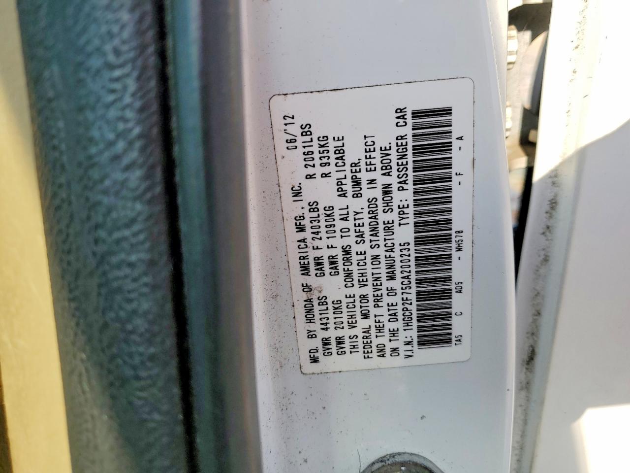 2012 Honda Accord Ex White vin: 1HGCP2F75CA200235