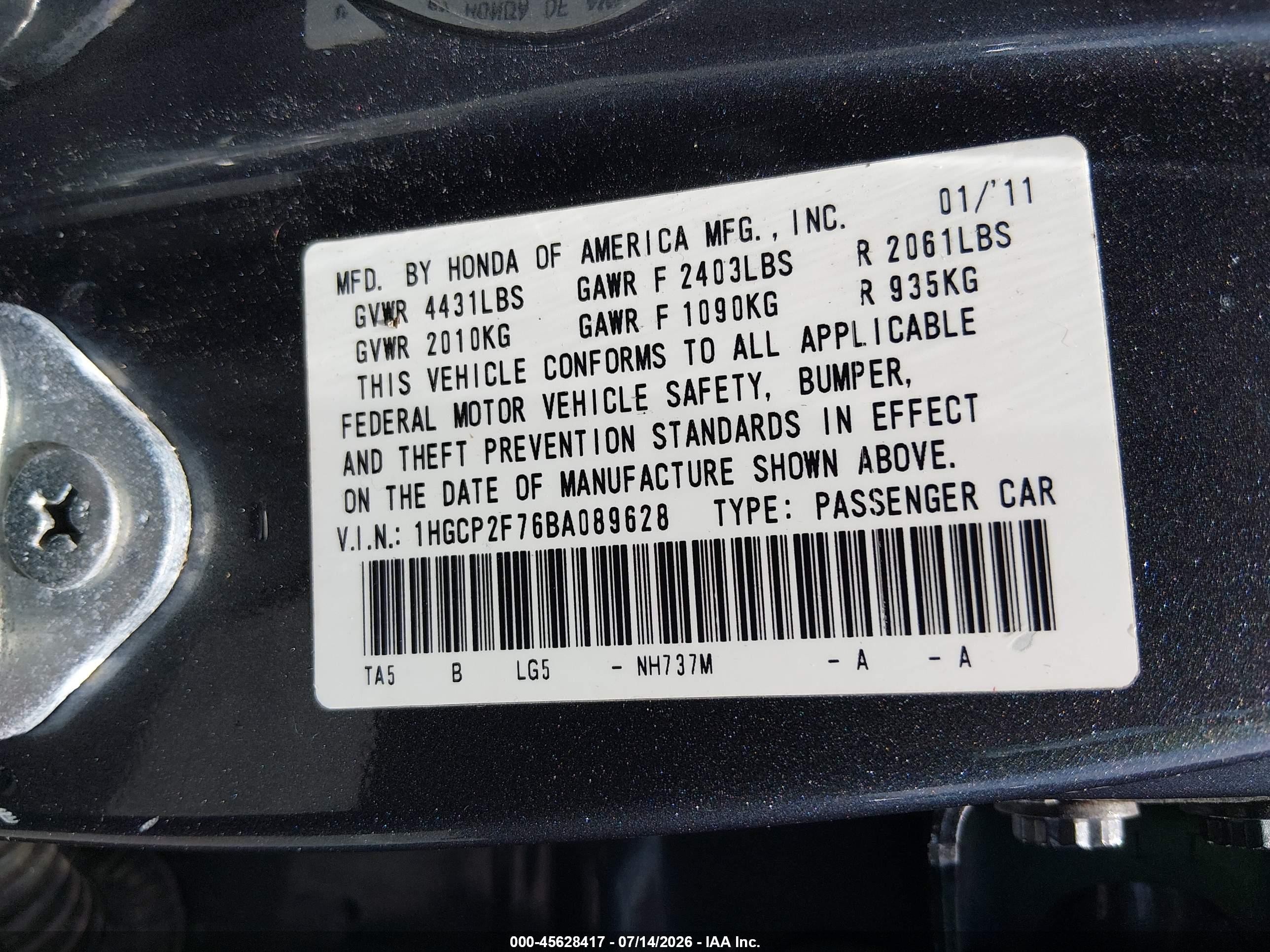 2011 Honda Accord 2.4 Ex Gray vin: 1HGCP2F76BA089628