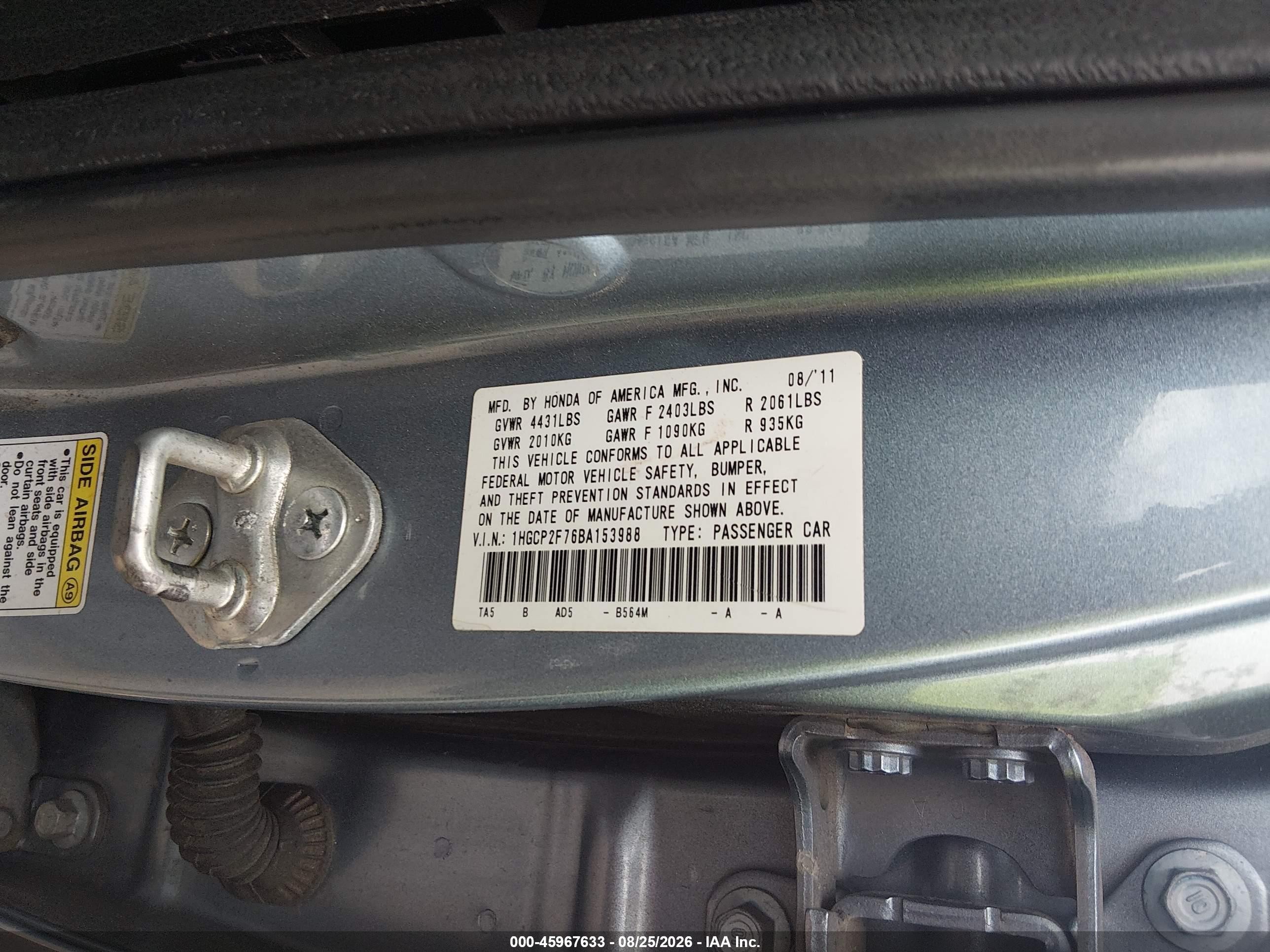 2011 Honda Accord 2.4 Ex Black vin: 1HGCP2F76BA153988