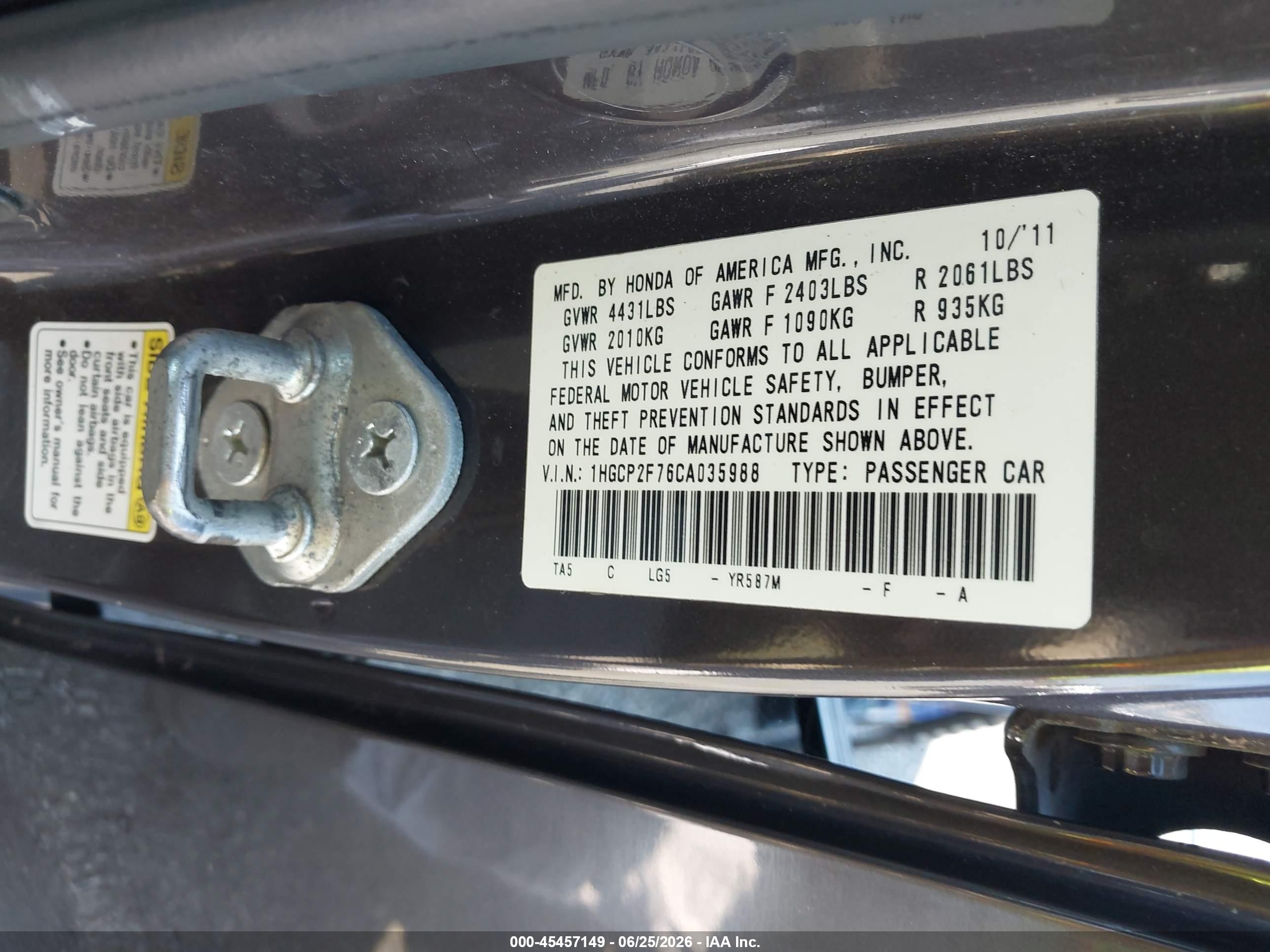 2012 Honda Accord 2.4 Ex Burgundy vin: 1HGCP2F76CA035988
