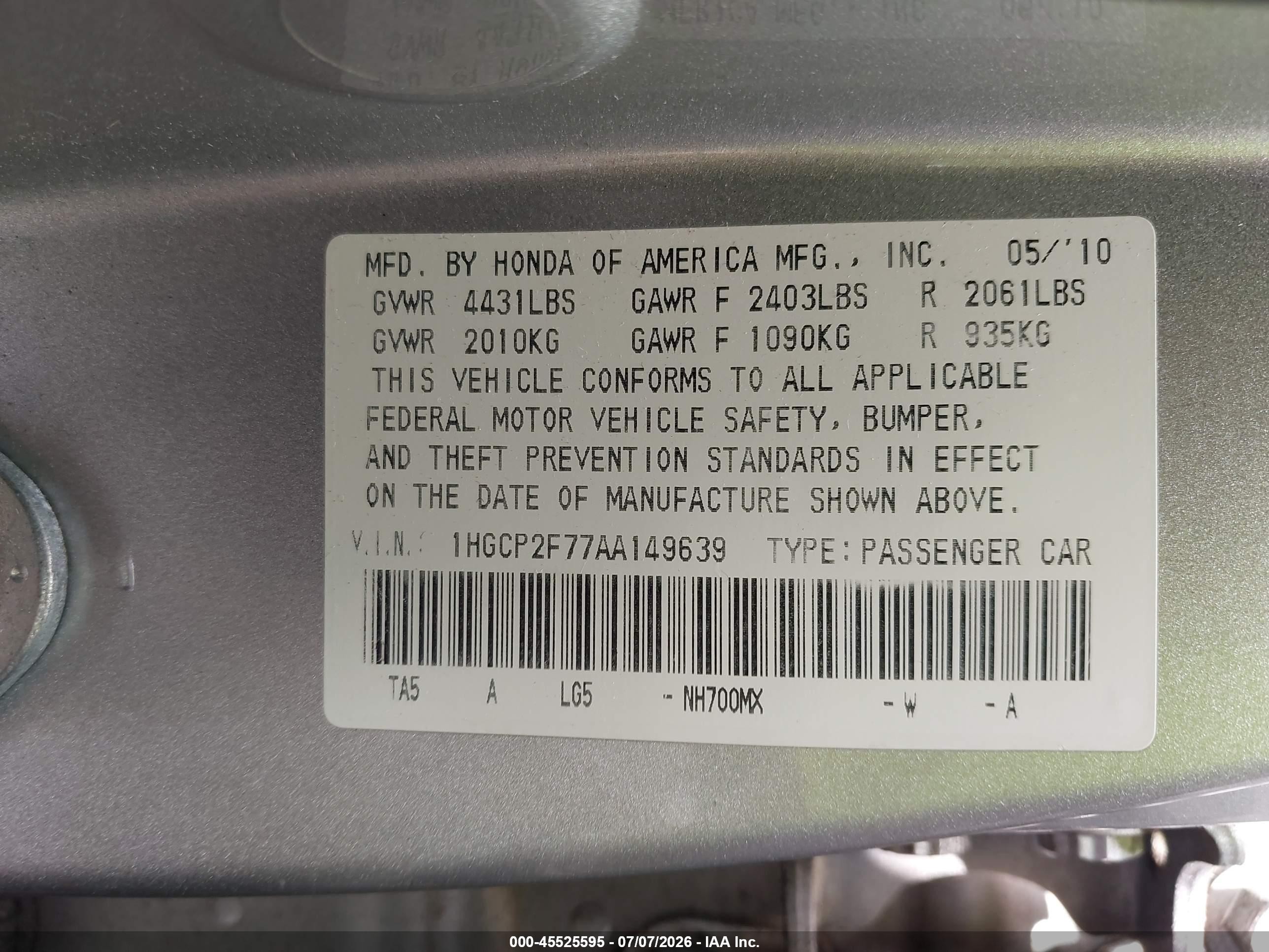 2010 Honda Accord 2.4 Ex Silver vin: 1HGCP2F77AA149639