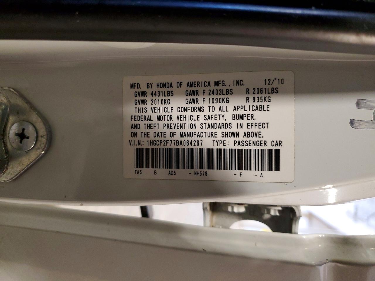 2011 Honda Accord Ex White vin: 1HGCP2F77BA064267