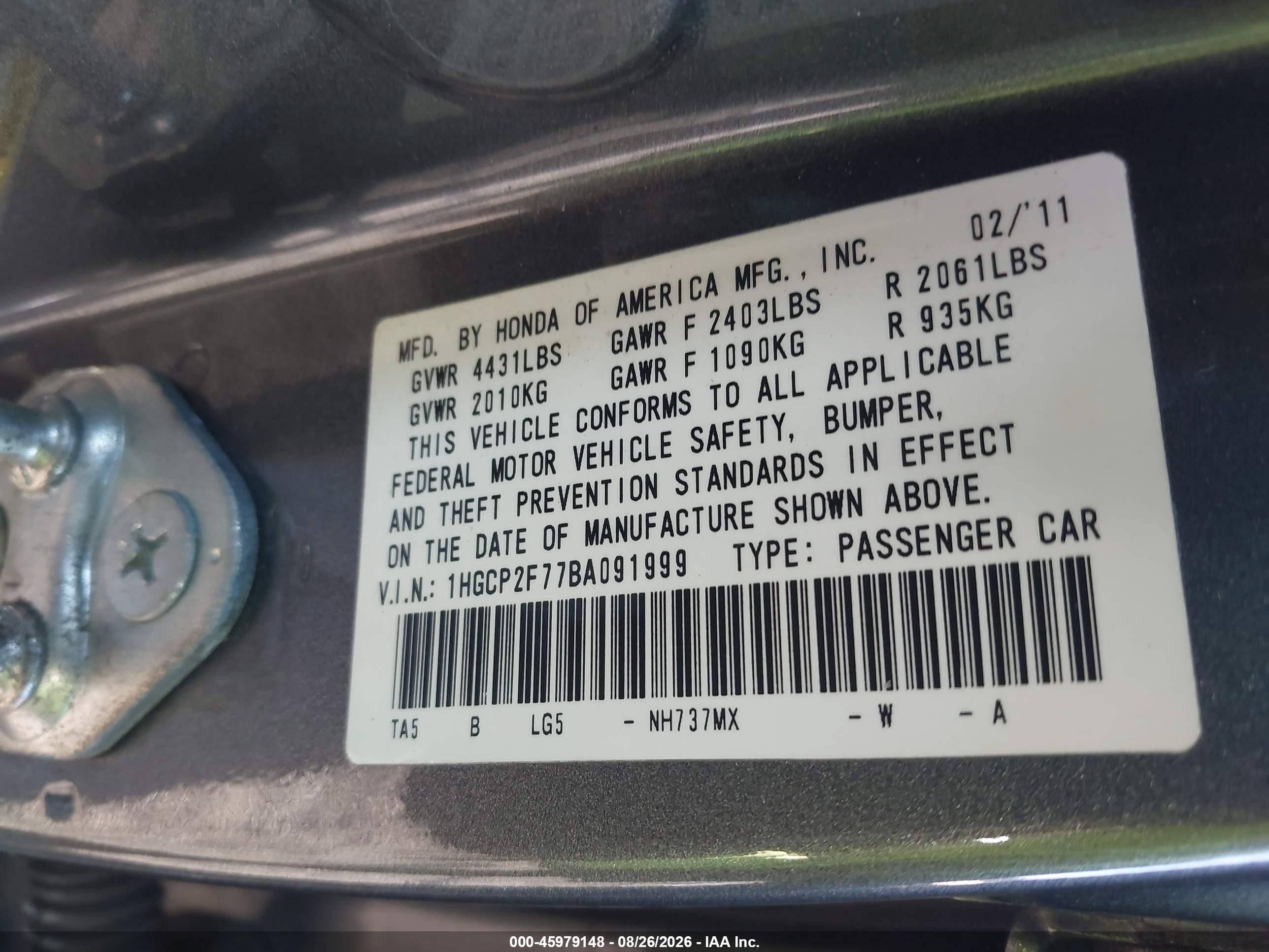 2011 Honda Accord 2.4 Ex Gray vin: 1HGCP2F77BA091999