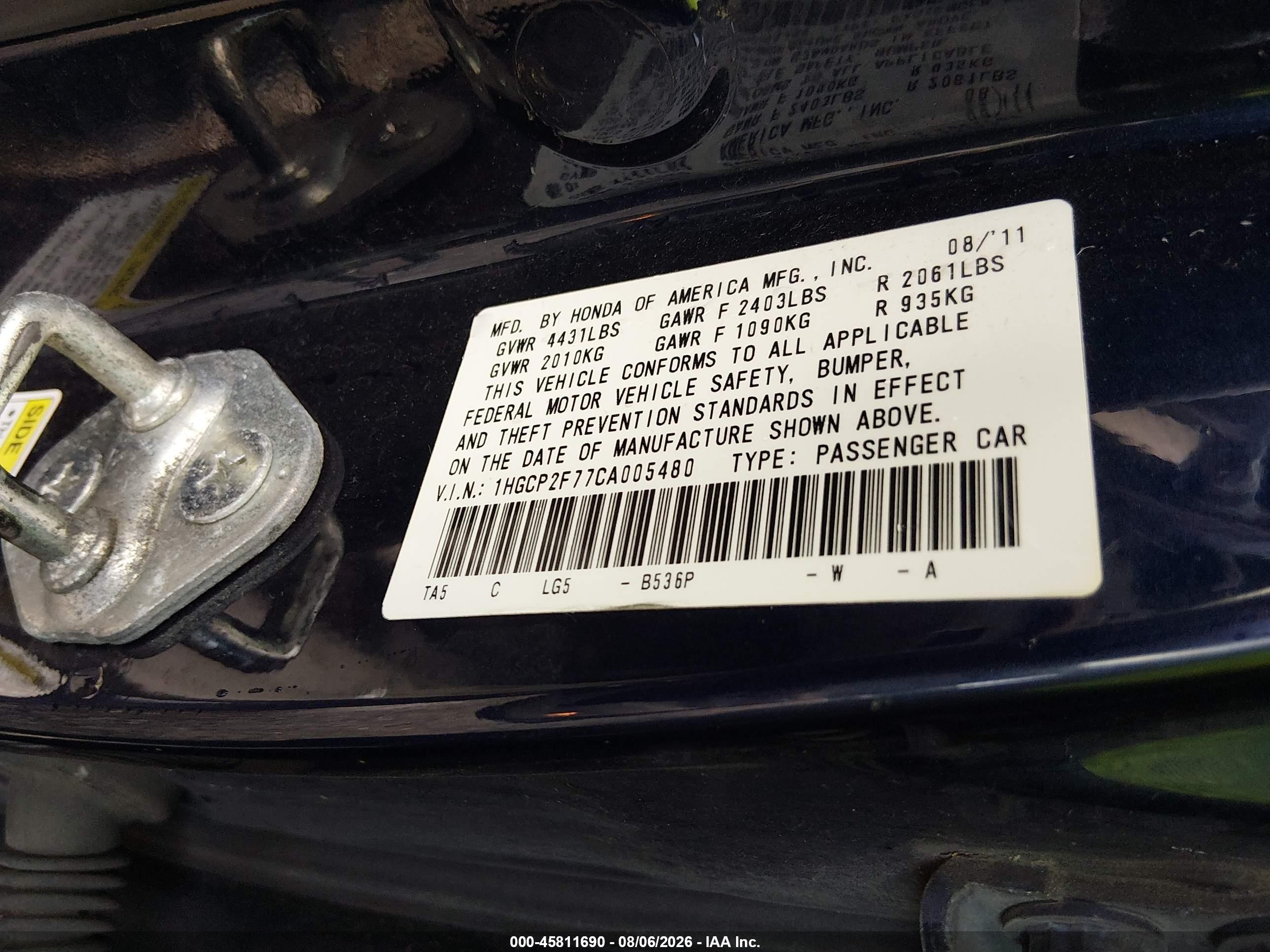 2012 Honda Accord 2.4 Ex Blue vin: 1HGCP2F77CA005480