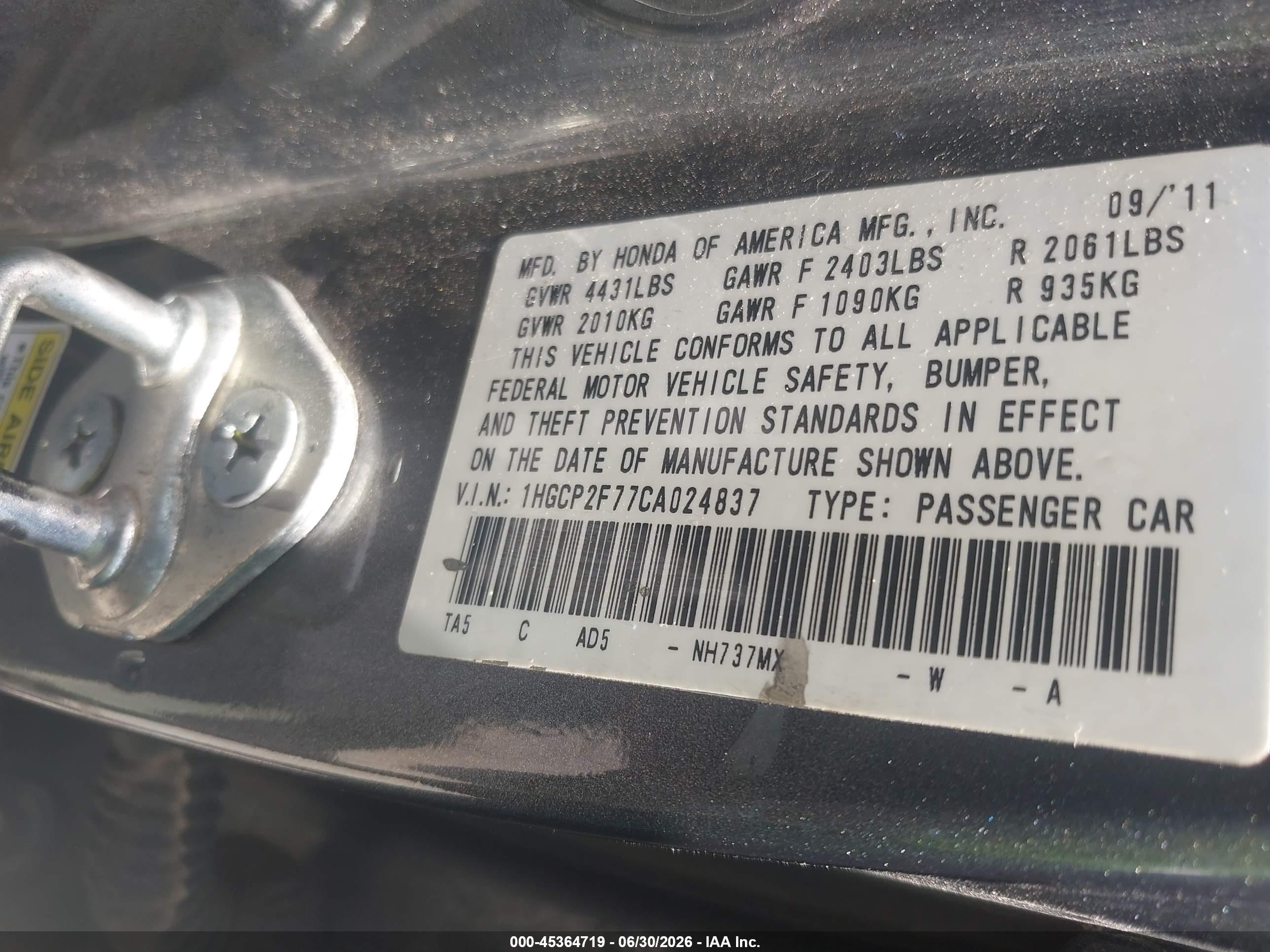 2012 Honda Accord 2.4 Ex Gray vin: 1HGCP2F77CA024837
