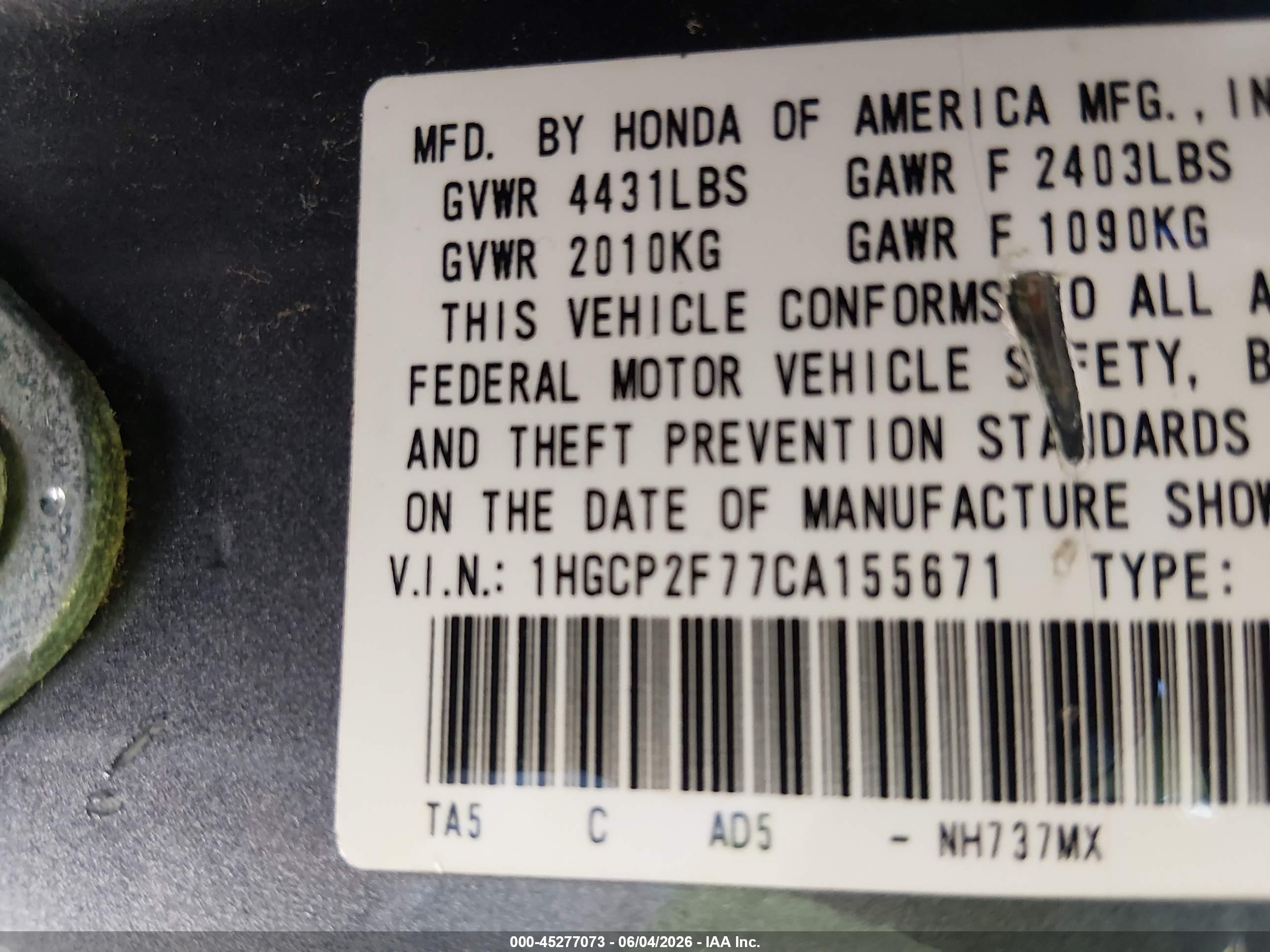 2012 Honda Accord 2.4 Ex Gray vin: 1HGCP2F77CA155671