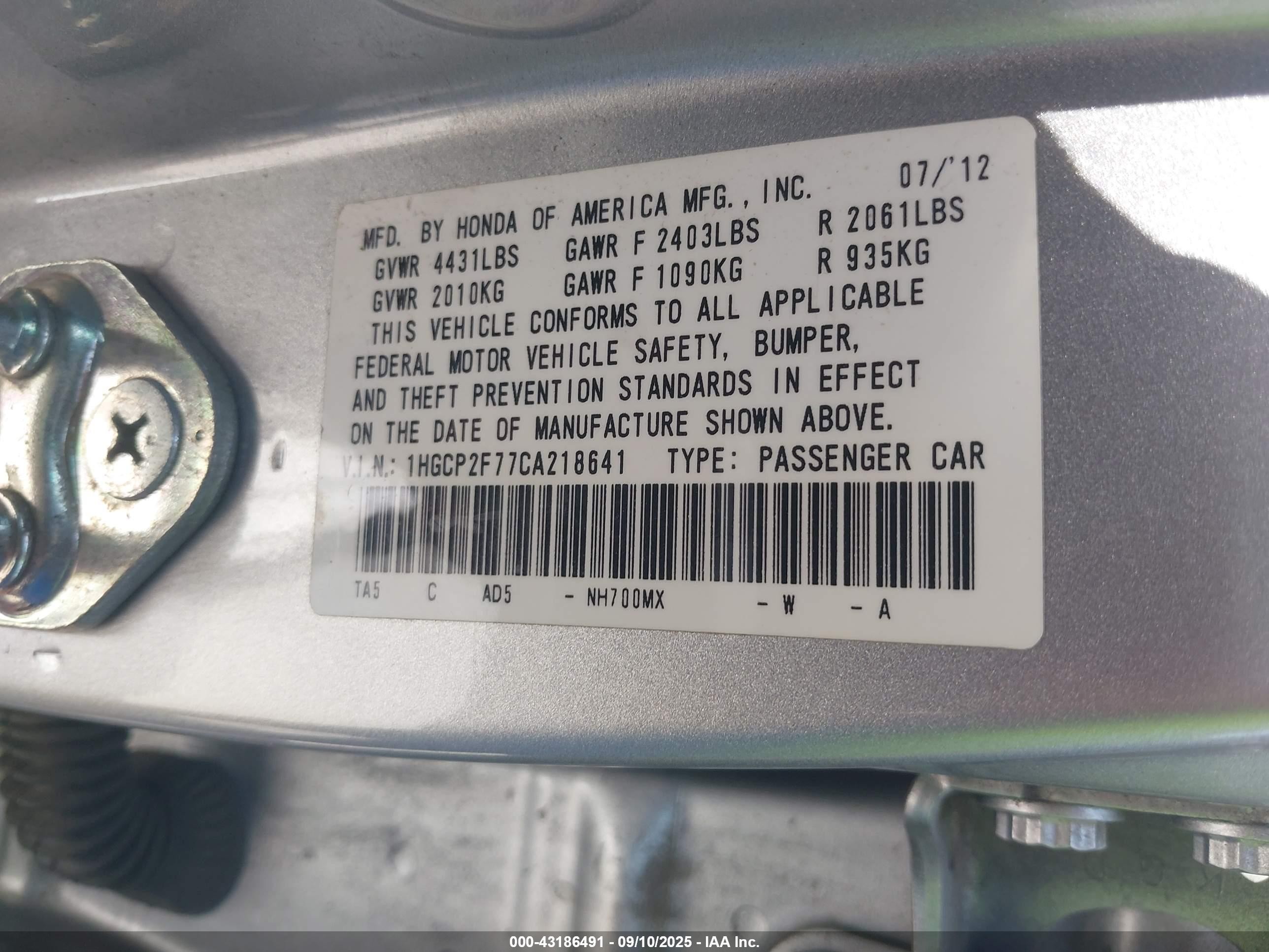 2012 Honda Accord 2.4 Ex Gray vin: 1HGCP2F77CA218641