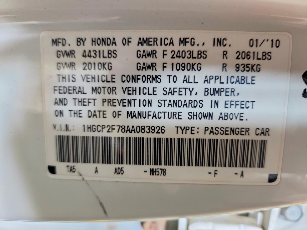 2010 Honda Accord Ex White vin: 1HGCP2F78AA083926