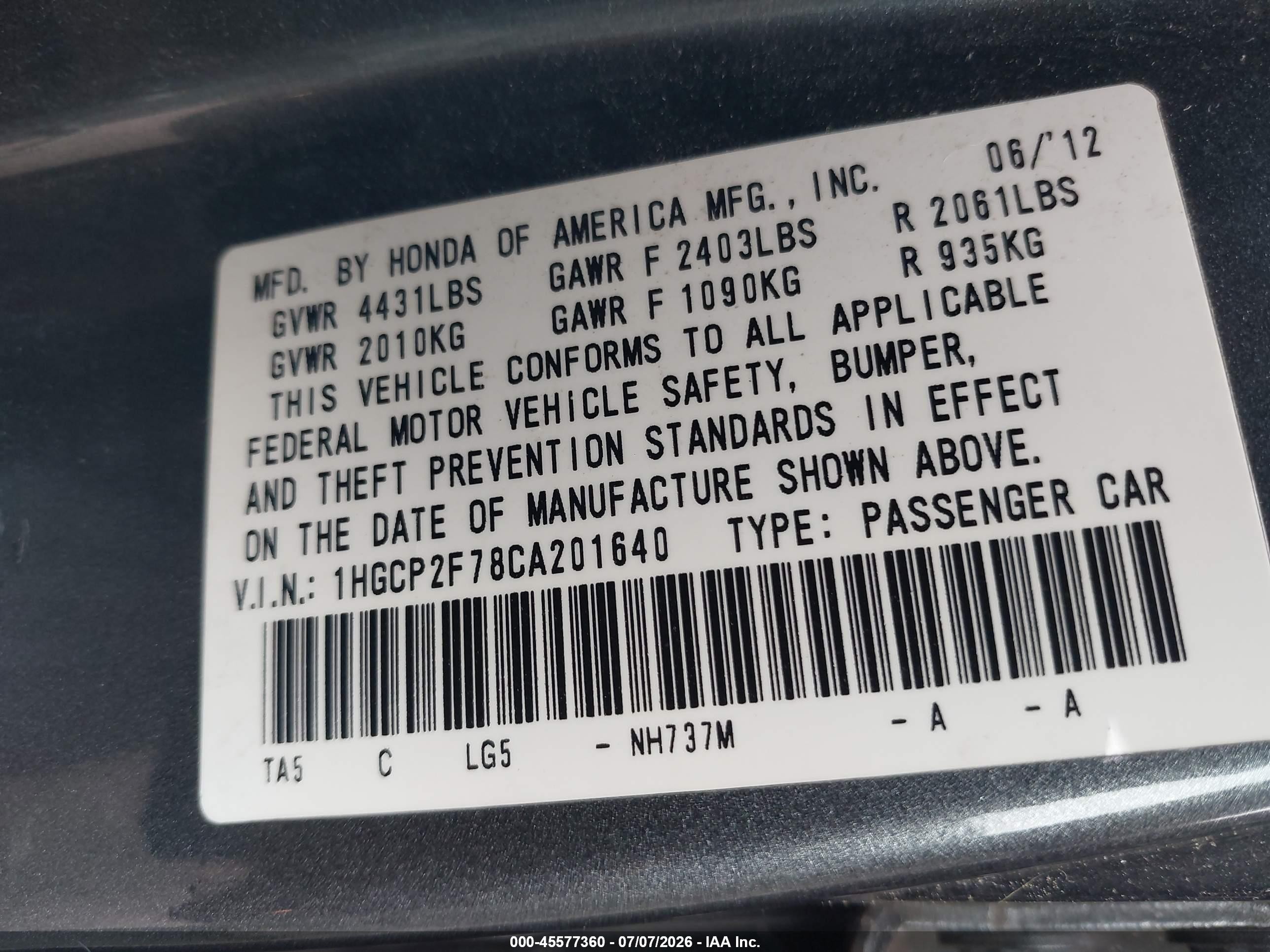 2012 Honda Accord 2.4 Ex Gray vin: 1HGCP2F78CA201640
