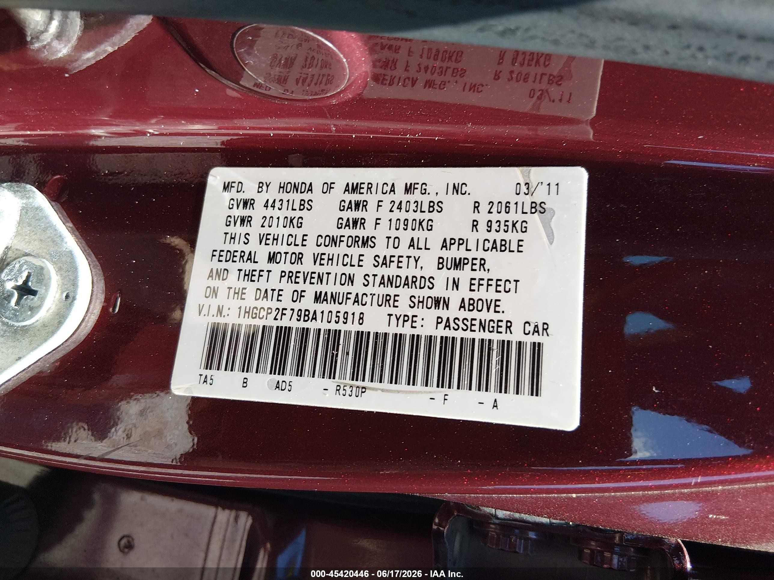 2011 Honda Accord 2.4 Ex Red vin: 1HGCP2F79BA105918