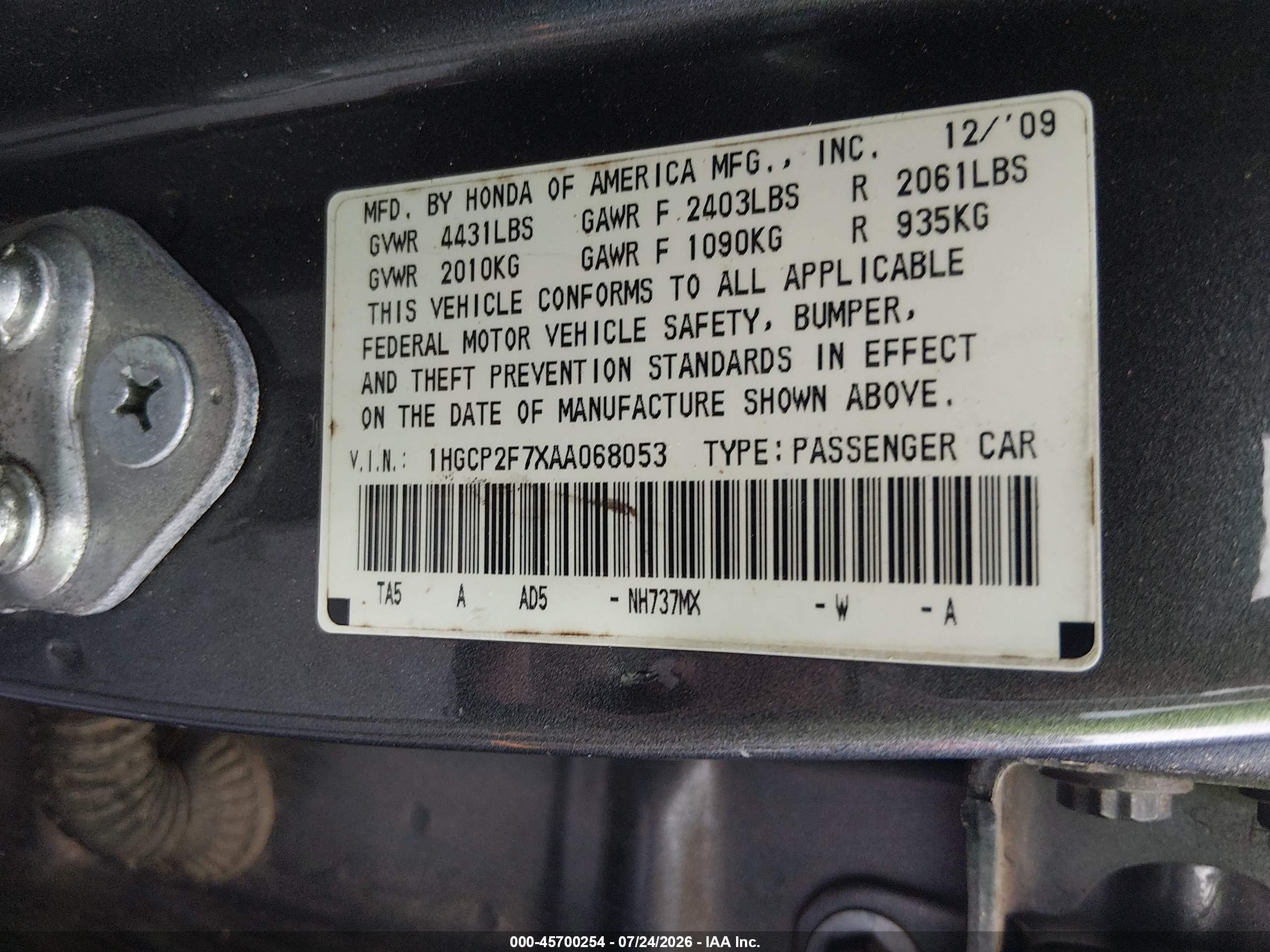 2010 Honda Accord 2.4 Ex Gray vin: 1HGCP2F7XAA068053