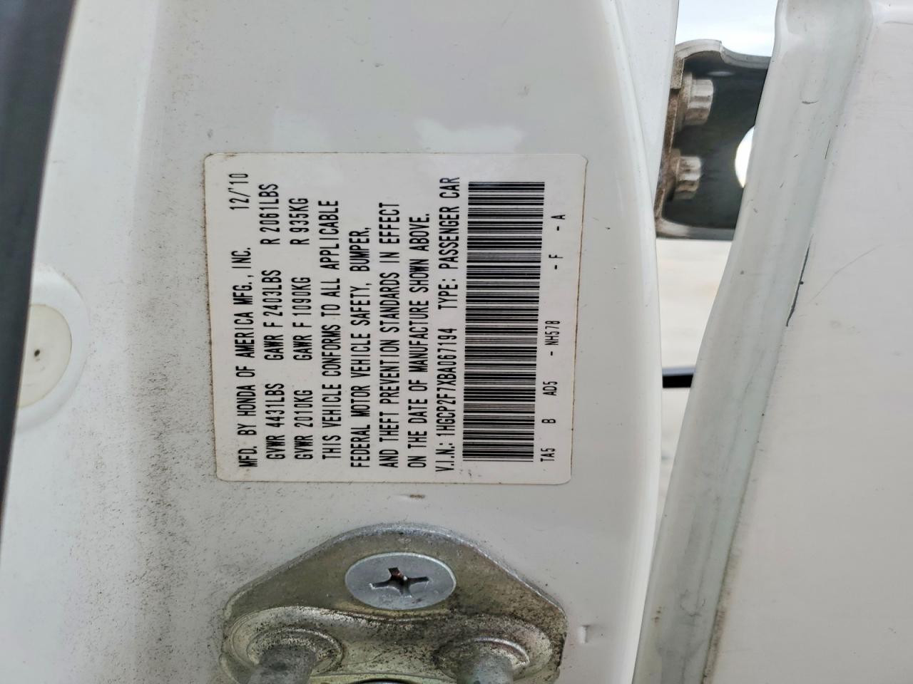 2011 Honda Accord White vin: 1HGCP2F7XBA067194