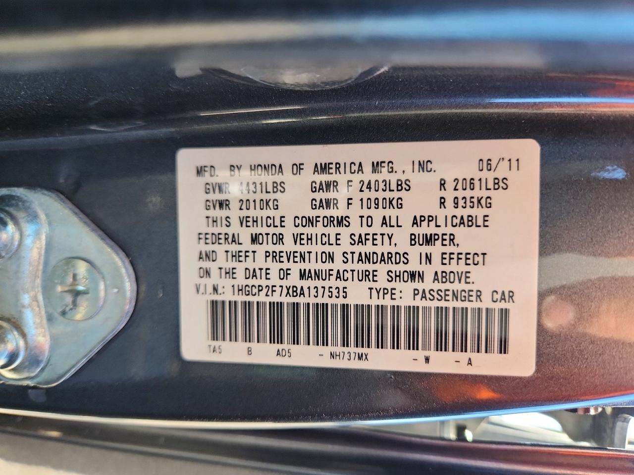 2011 Honda Accord Ex Gray vin: 1HGCP2F7XBA137535
