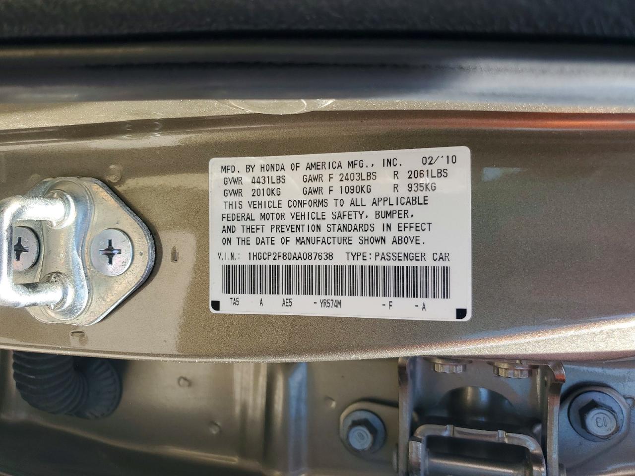 2010 Honda Accord Ex Beige vin: 1HGCP2F80AA087638