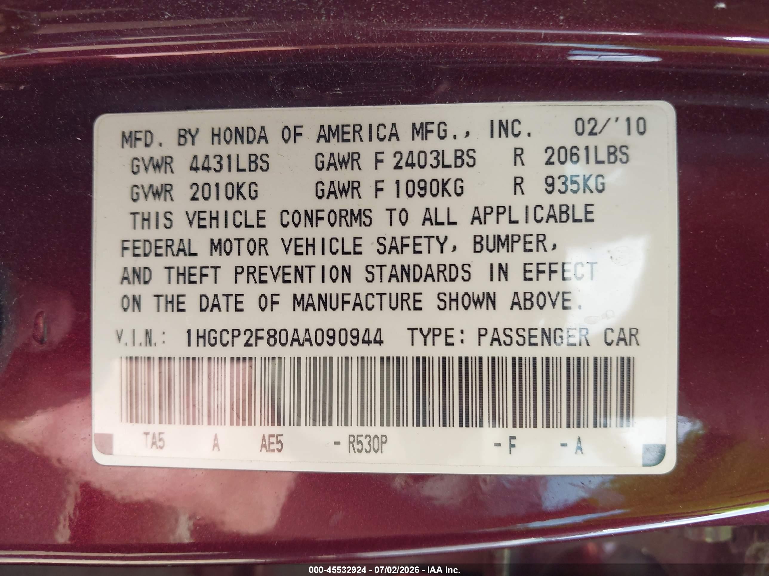2010 Honda Accord 2.4 Ex-l Maroon vin: 1HGCP2F80AA090944