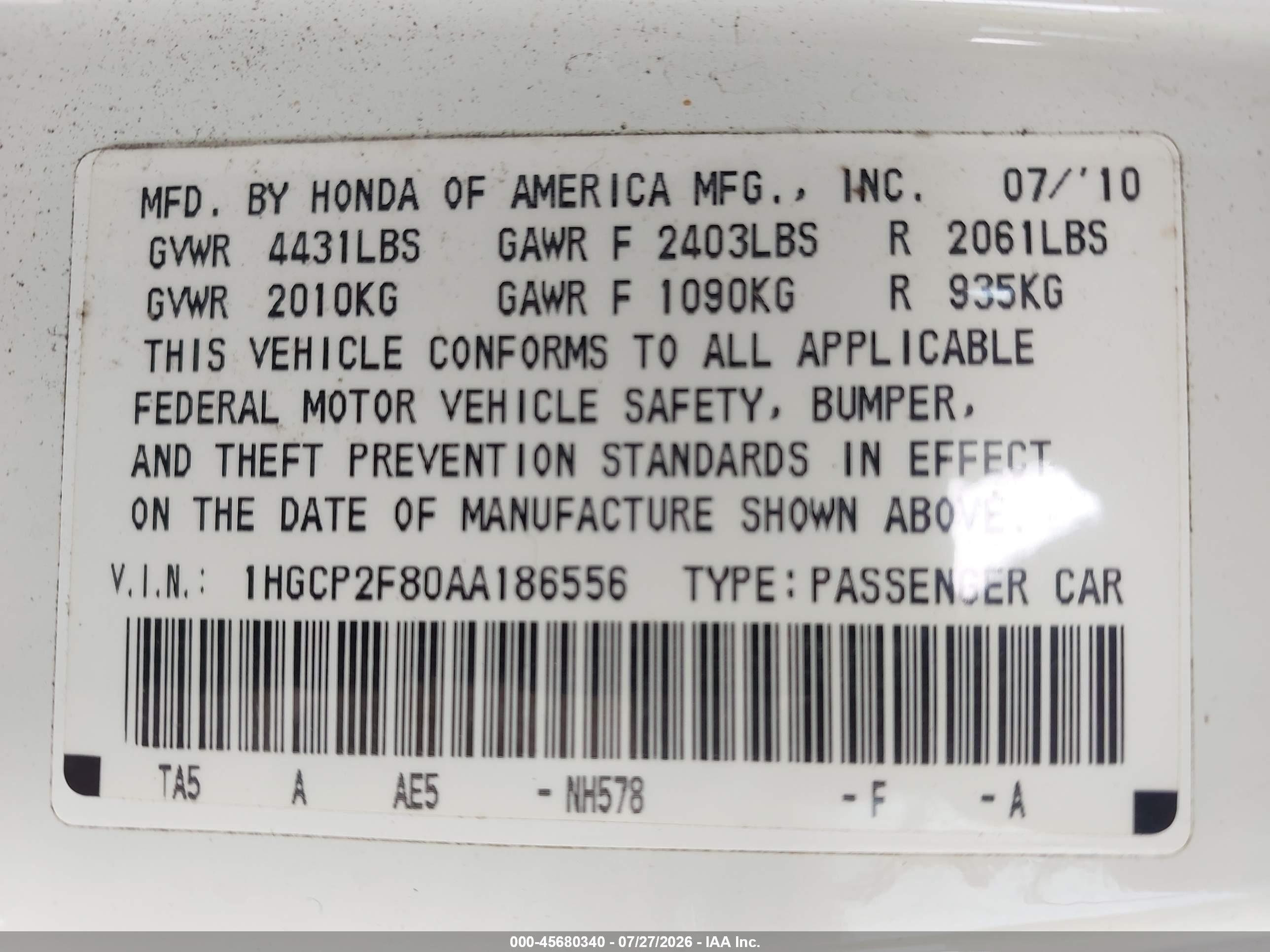 2010 Honda Accord 2.4 Ex-l White vin: 1HGCP2F80AA186556