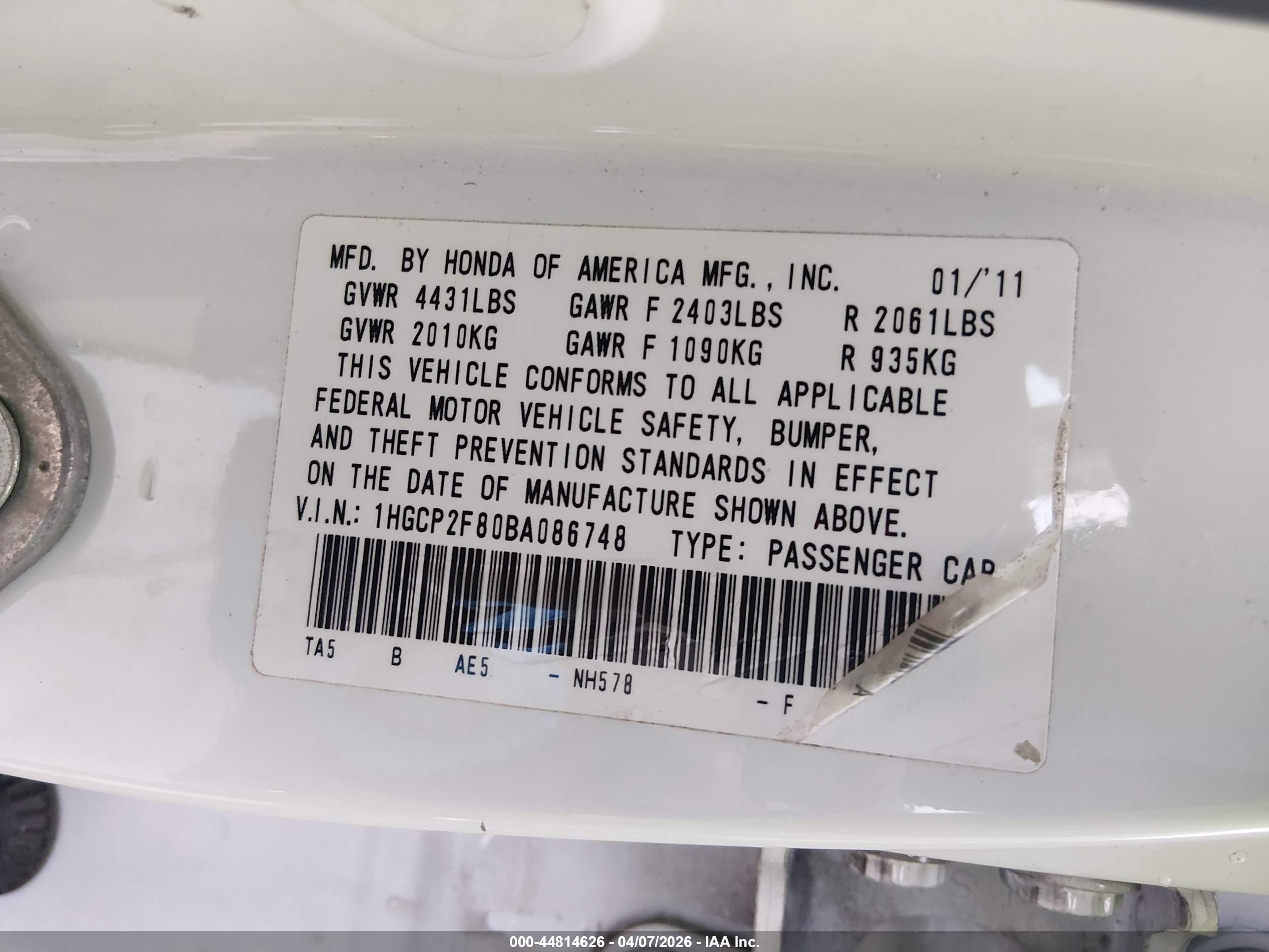 2011 Honda Accord 2.4 Ex-l White vin: 1HGCP2F80BA086748