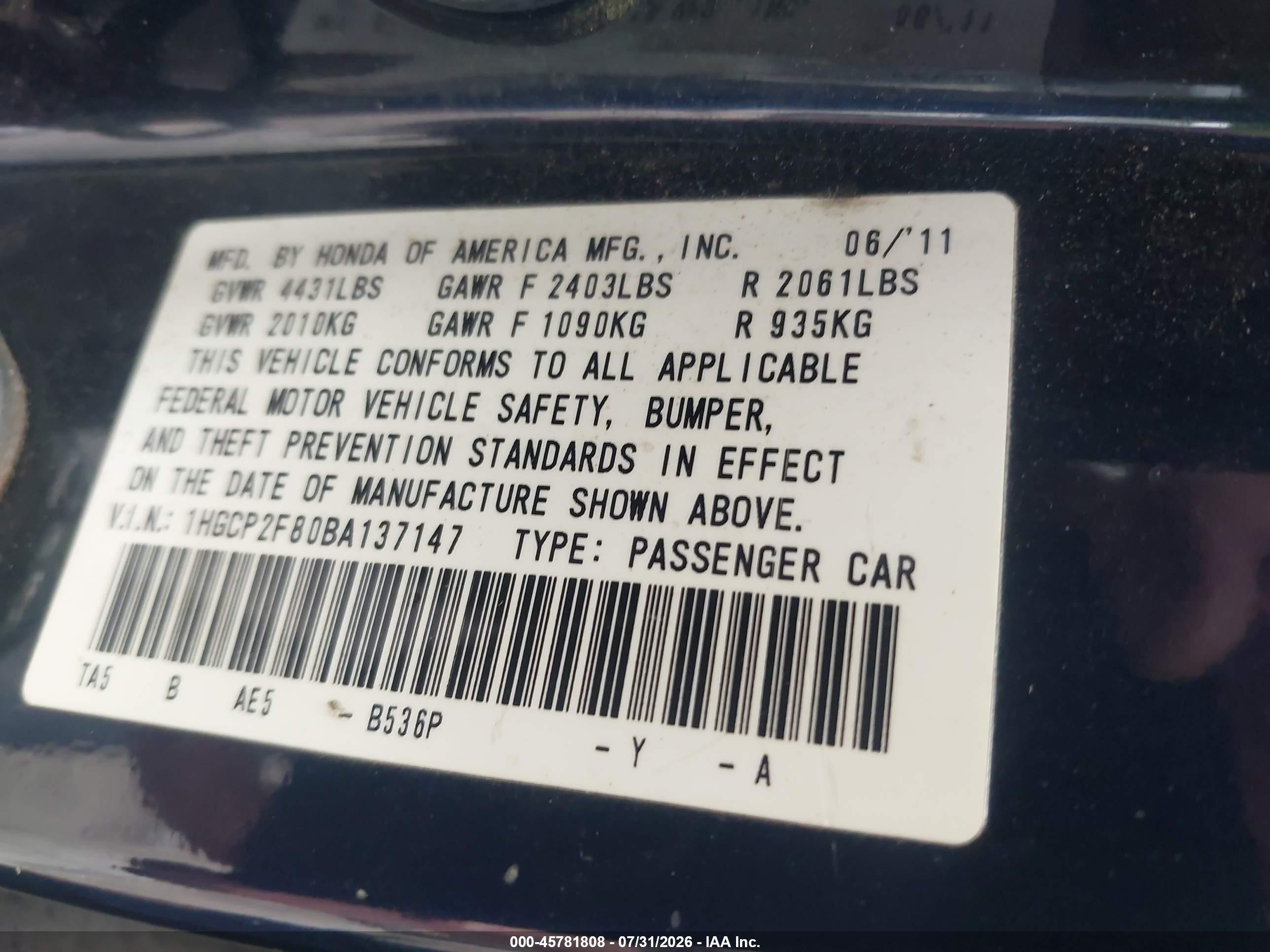 2011 Honda Accord 2.4 Ex-l Blue vin: 1HGCP2F80BA137147