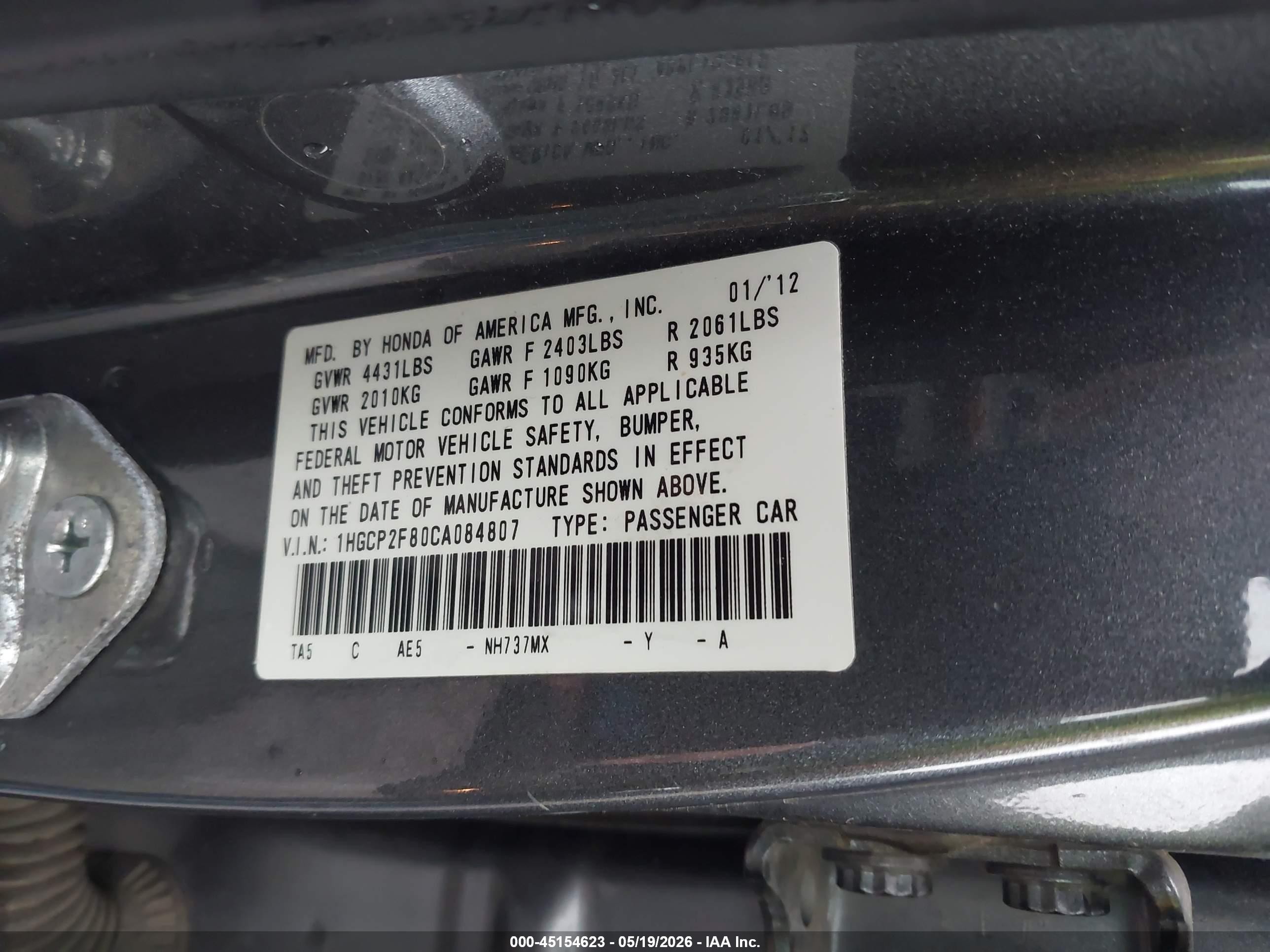 2012 Honda Accord 2.4 Ex-l Gray vin: 1HGCP2F80CA084807