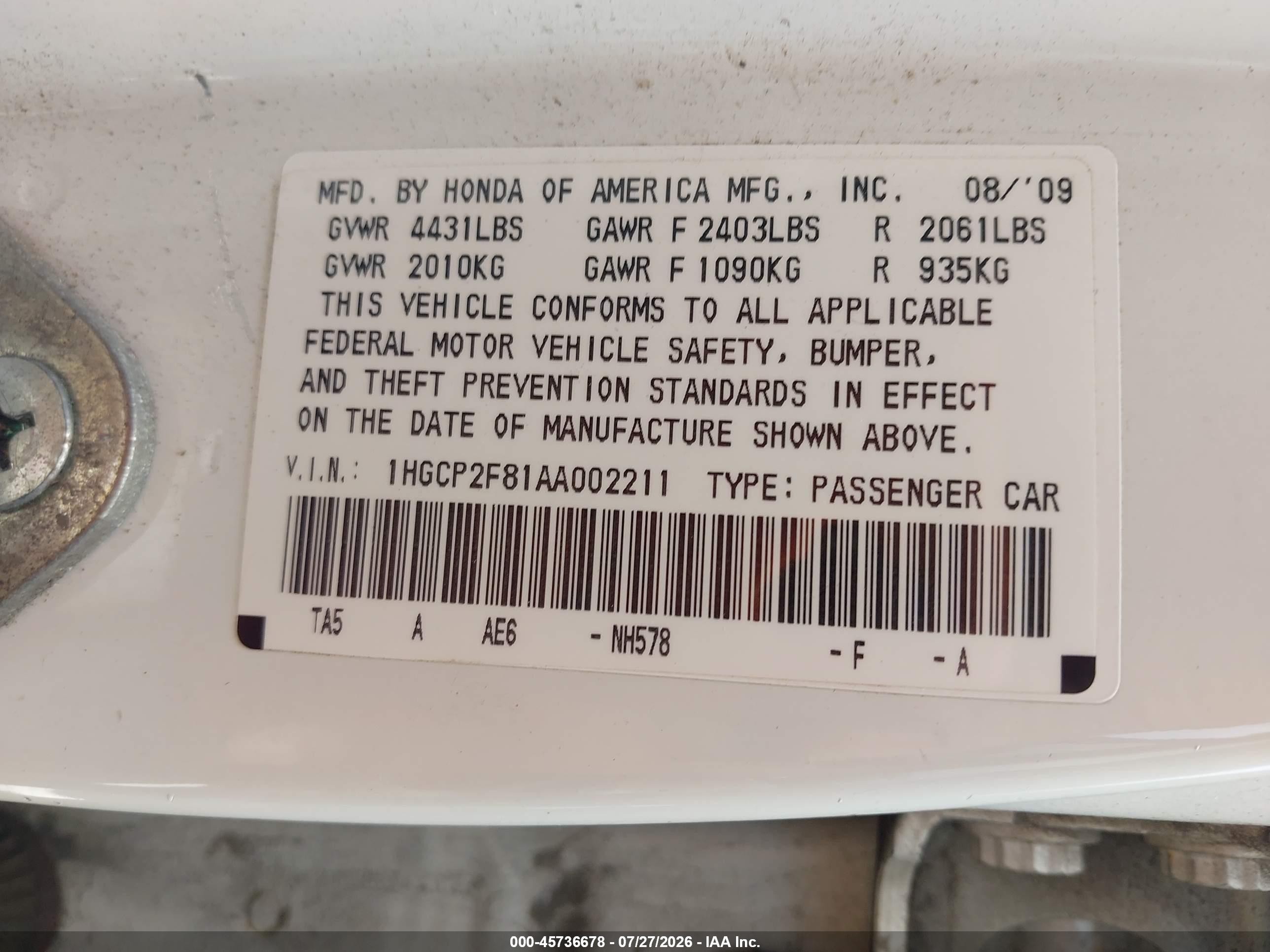 2010 Honda Accord 2.4 Ex-l White vin: 1HGCP2F81AA002211