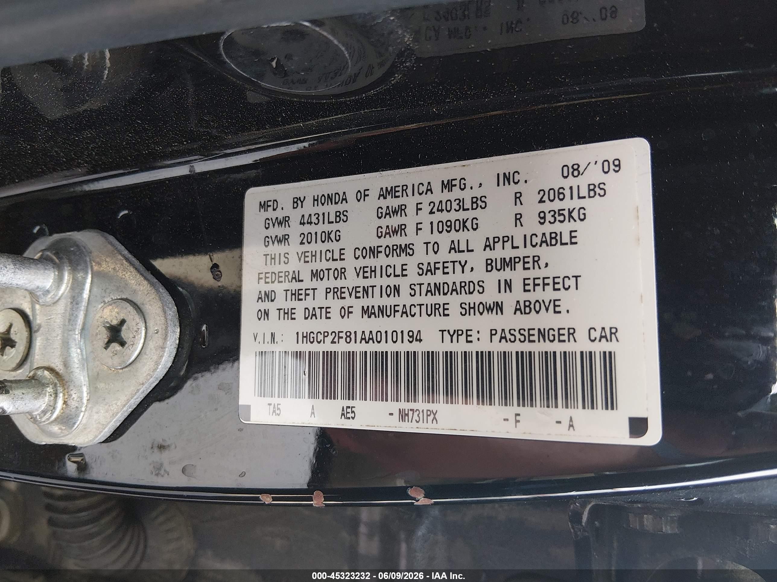 2010 Honda Accord 2.4 Ex-l Black vin: 1HGCP2F81AA010194