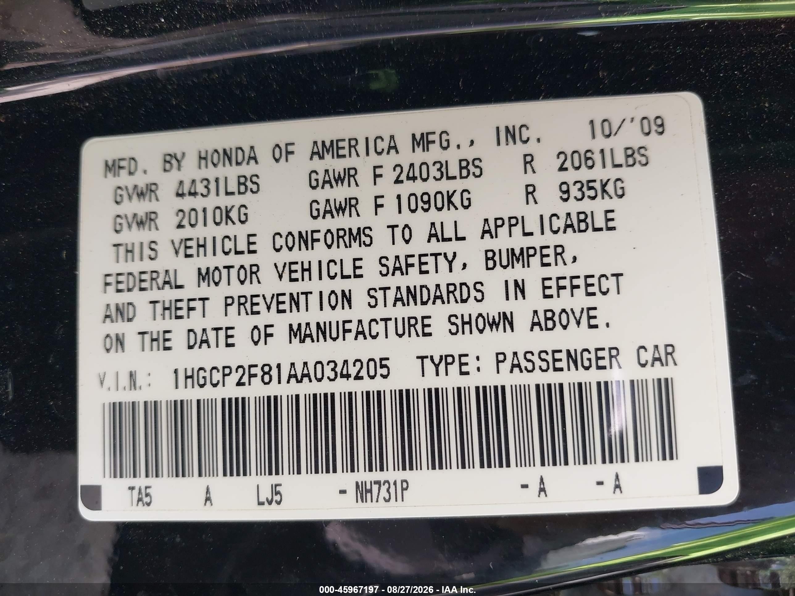2010 Honda Accord 2.4 Ex-l Black vin: 1HGCP2F81AA034205