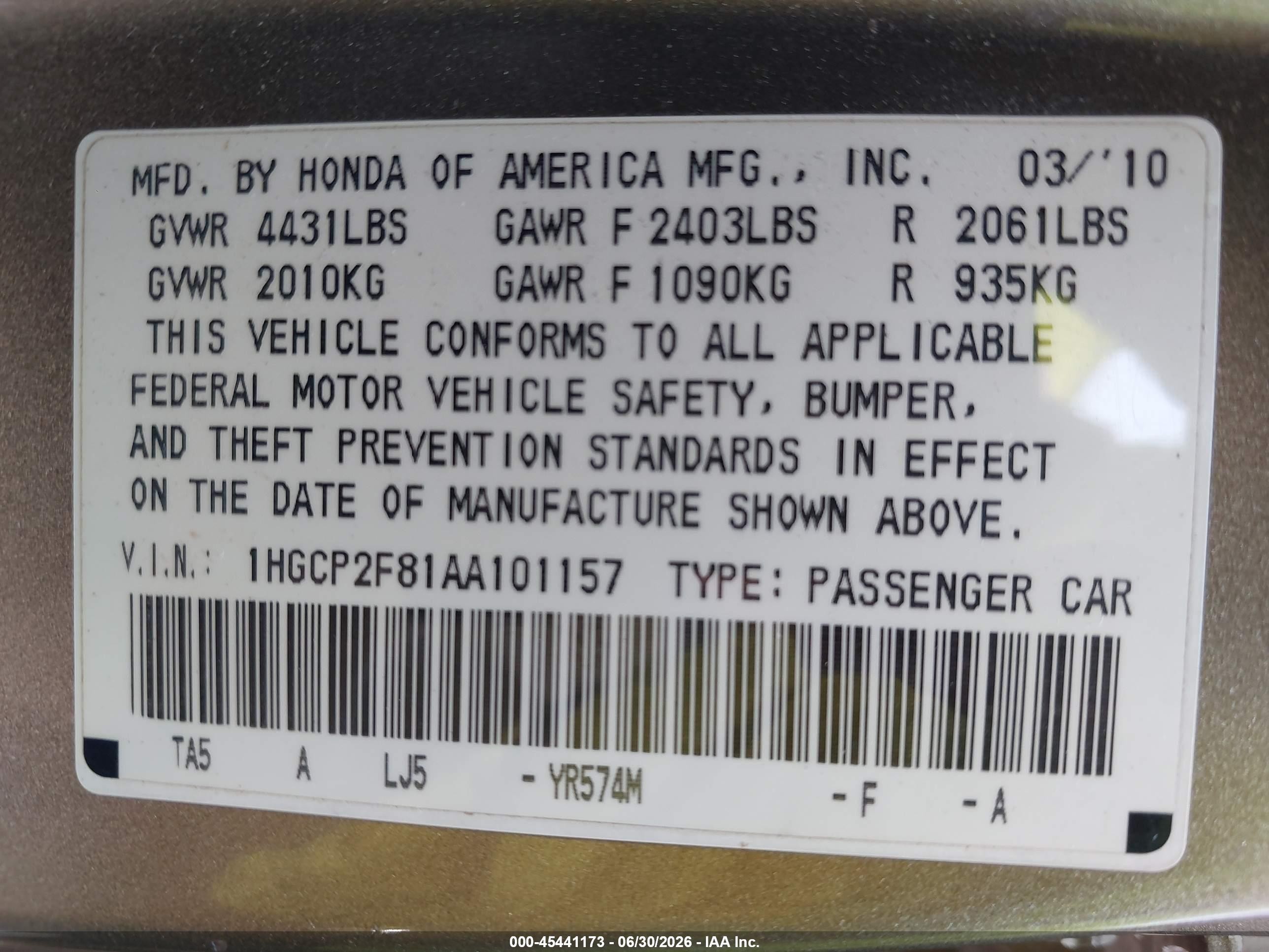 2010 Honda Accord 2.4 Ex-l Gold vin: 1HGCP2F81AA101157