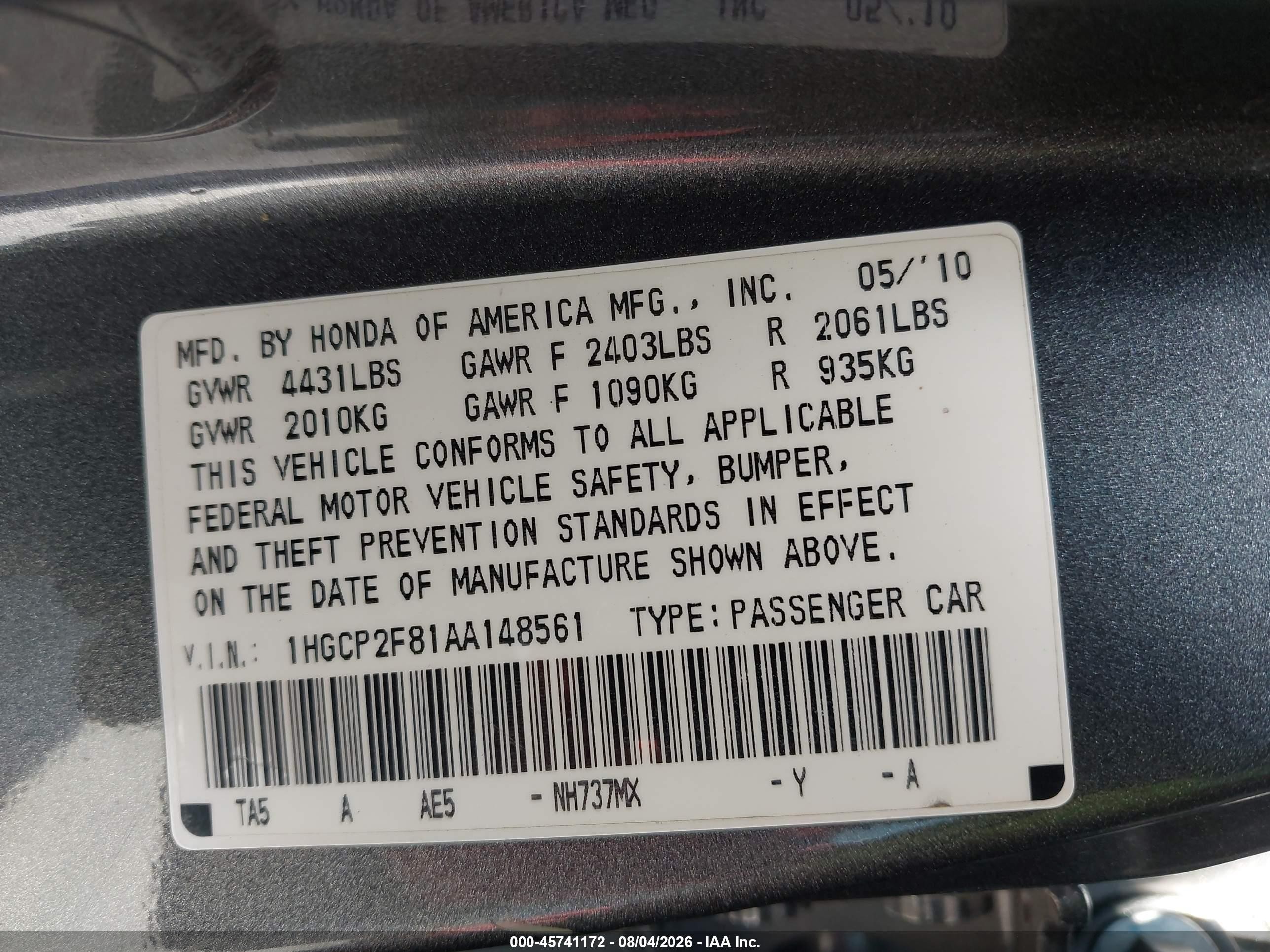 2010 Honda Accord 2.4 Ex-l Gray vin: 1HGCP2F81AA148561