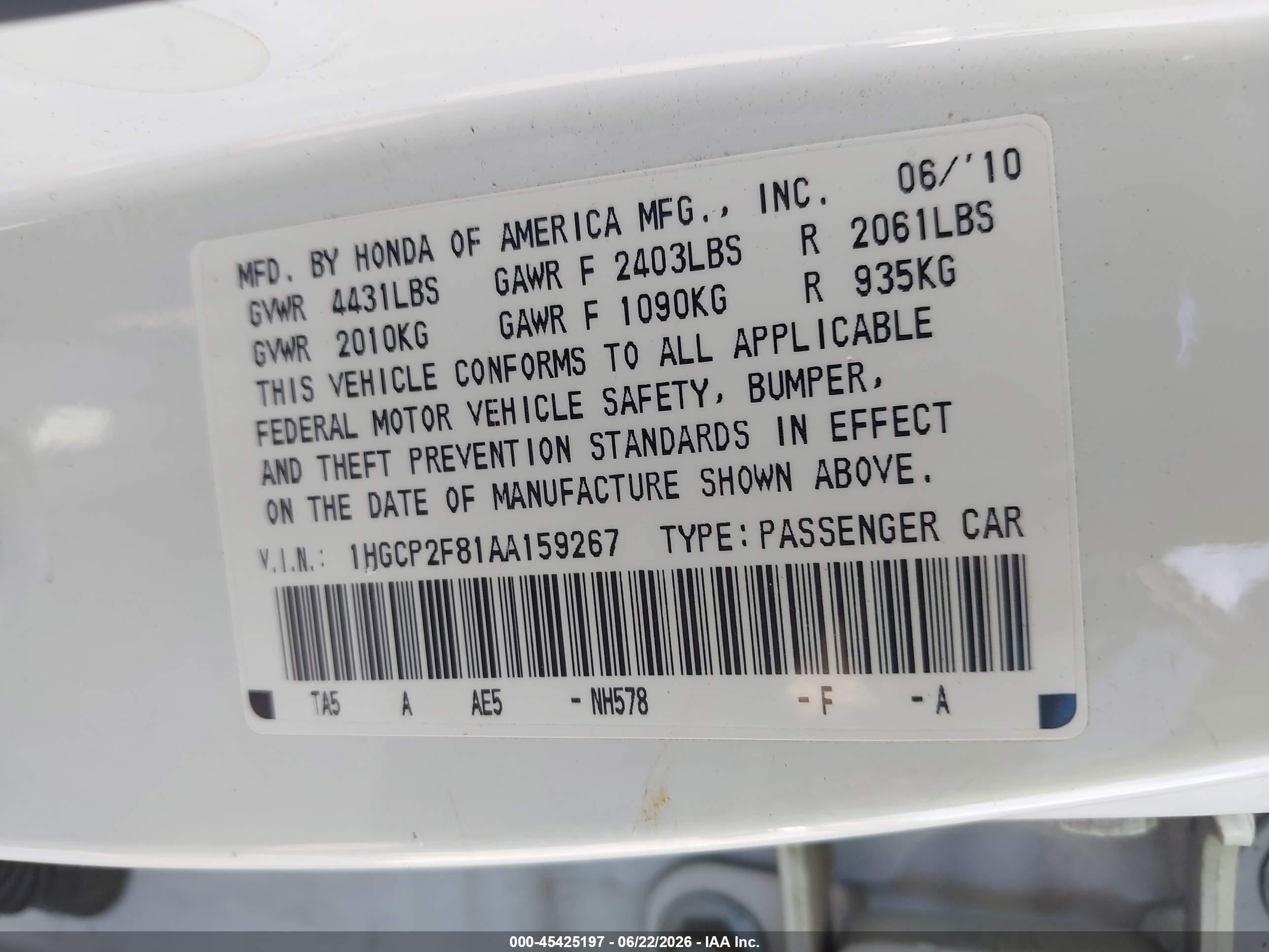 2010 Honda Accord 2.4 Ex-l White vin: 1HGCP2F81AA159267