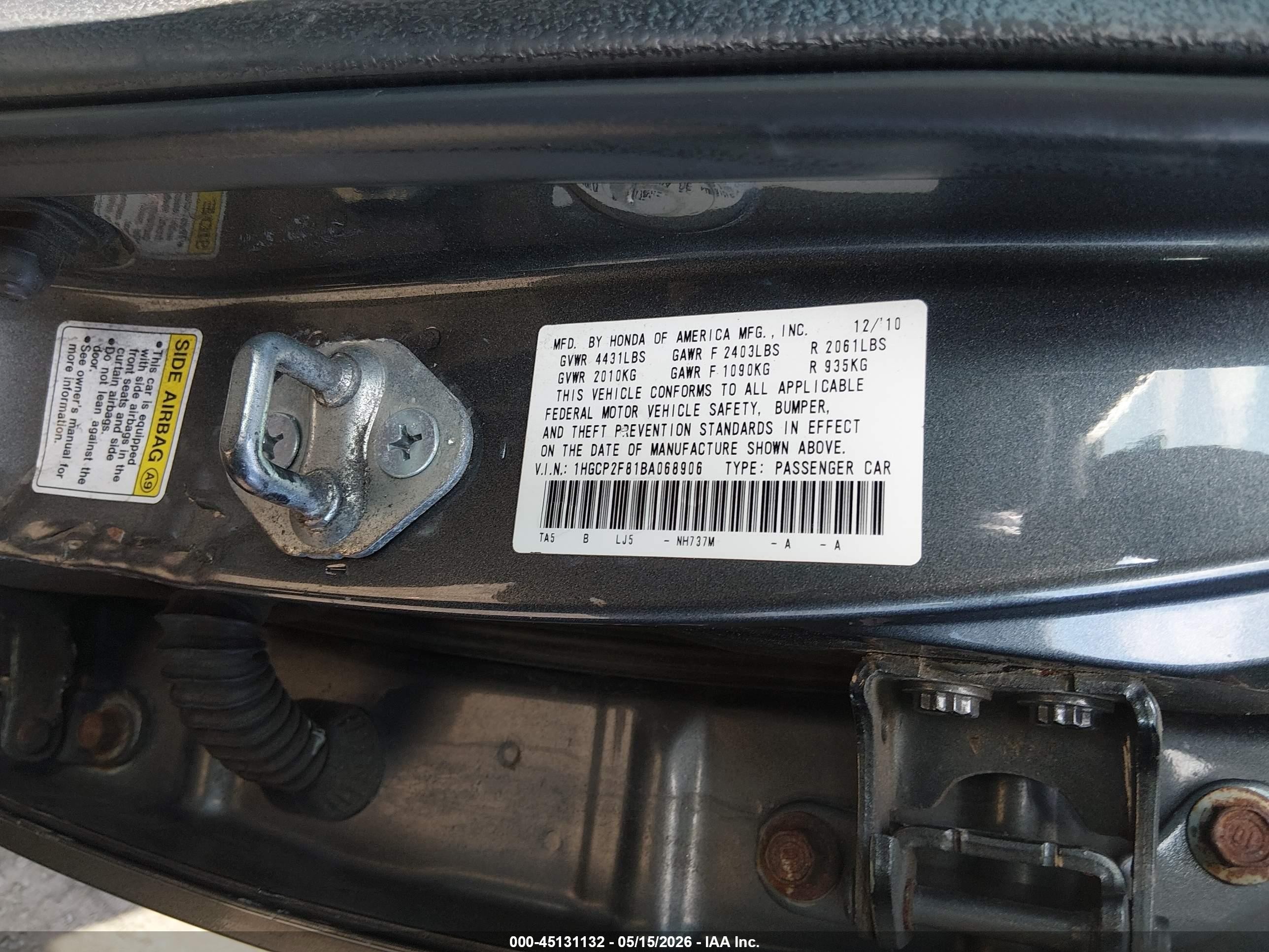 2011 Honda Accord 2.4 Ex-l Gray vin: 1HGCP2F81BA068906