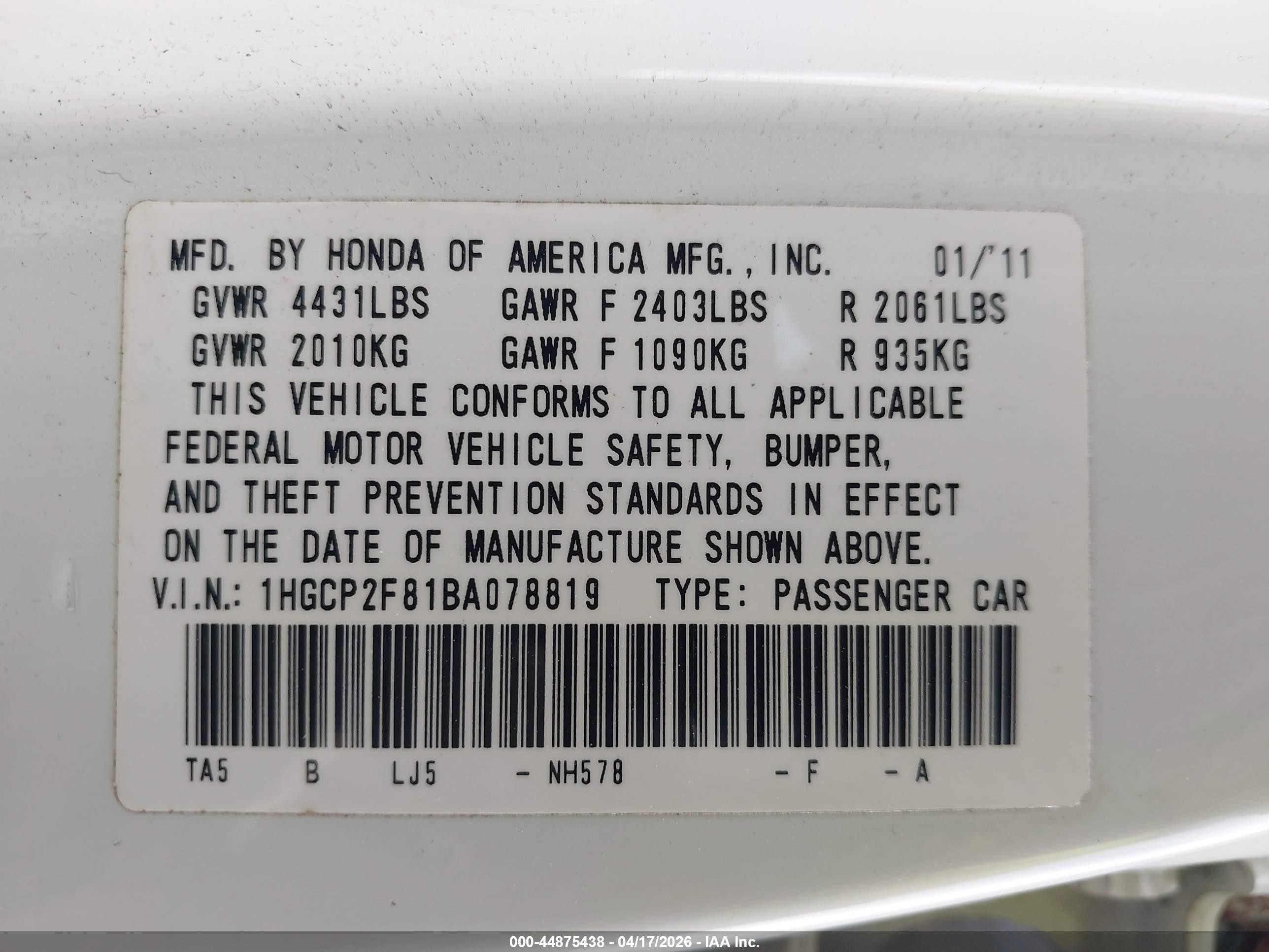 2011 Honda Accord 2.4 Ex-l White vin: 1HGCP2F81BA078819