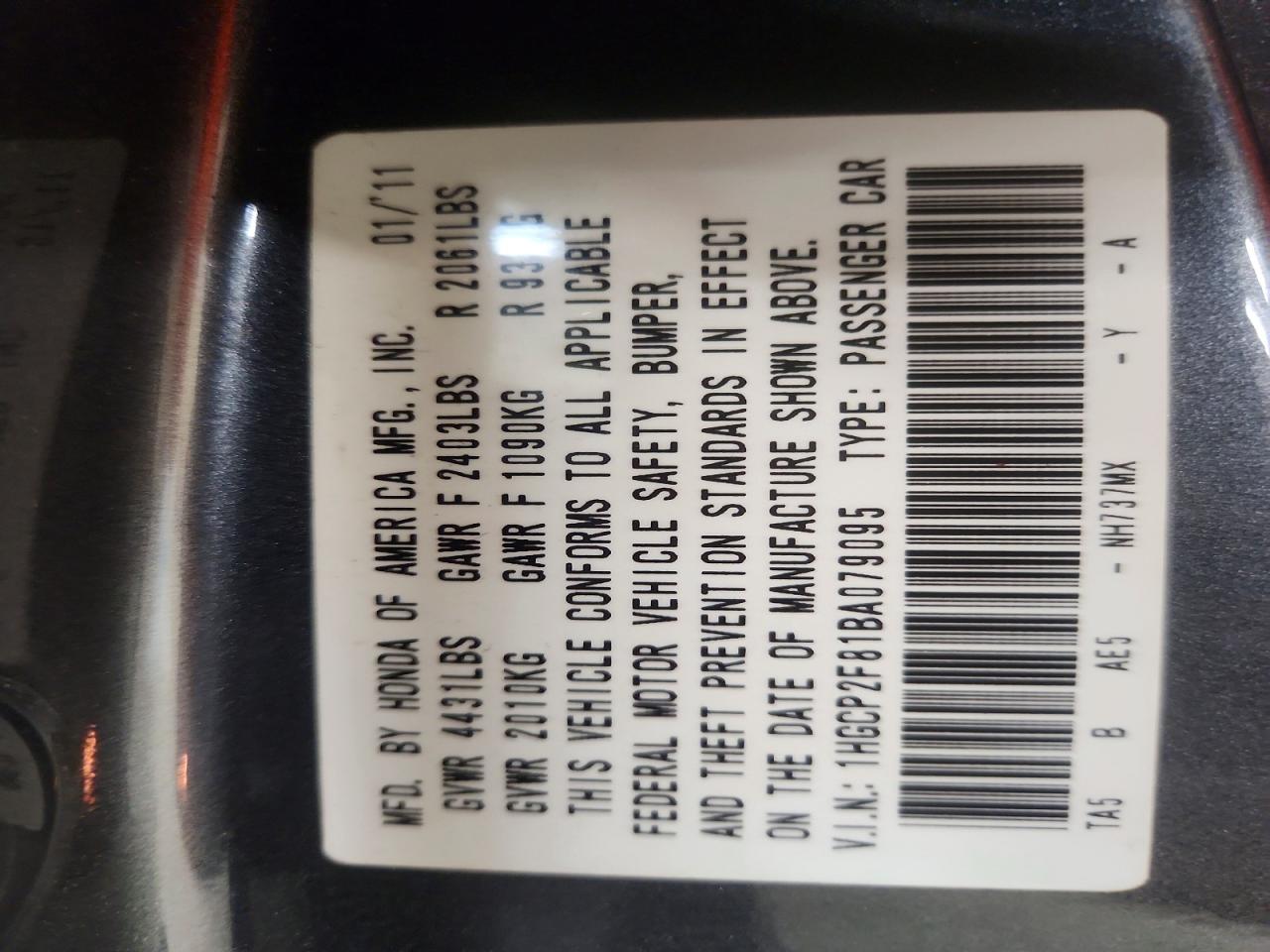 2011 Honda Accord Exl Gray vin: 1HGCP2F81BA079095