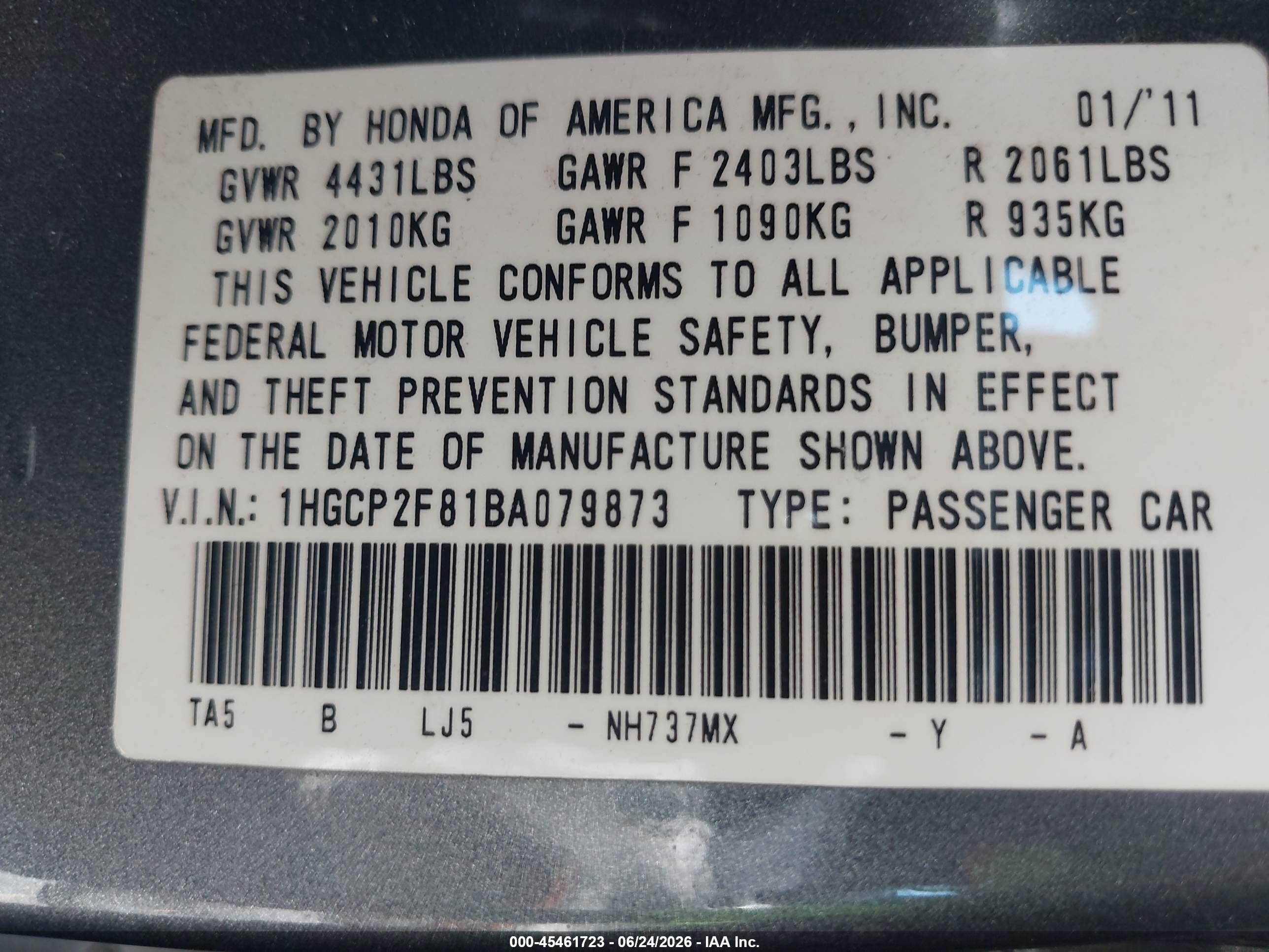 2011 Honda Accord 2.4 Ex-l Gray vin: 1HGCP2F81BA079873