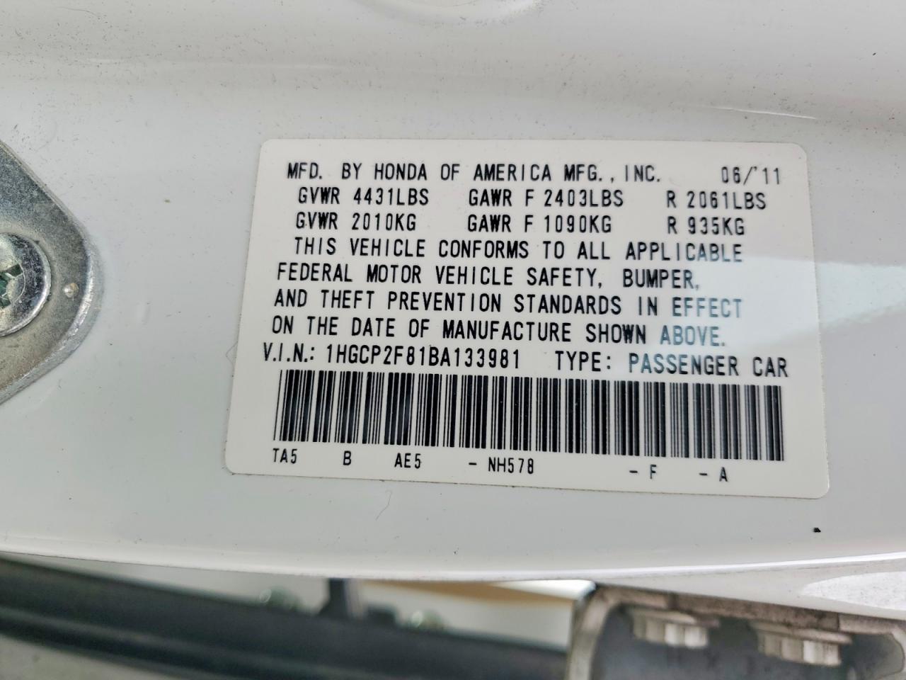 2011 Honda Accord Exl White vin: 1HGCP2F81BA133981