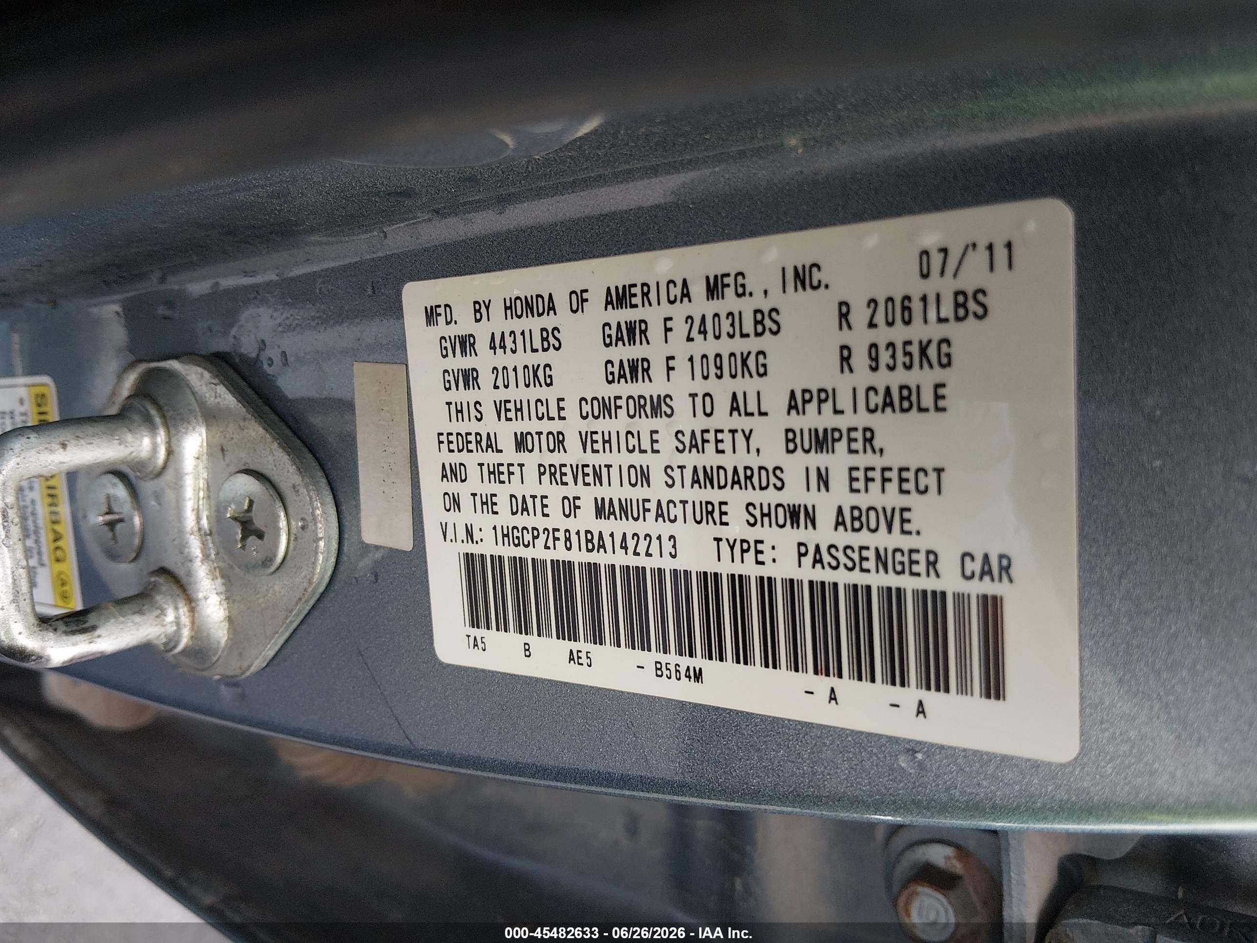 2011 Honda Accord 2.4 Ex-l Blue vin: 1HGCP2F81BA142213