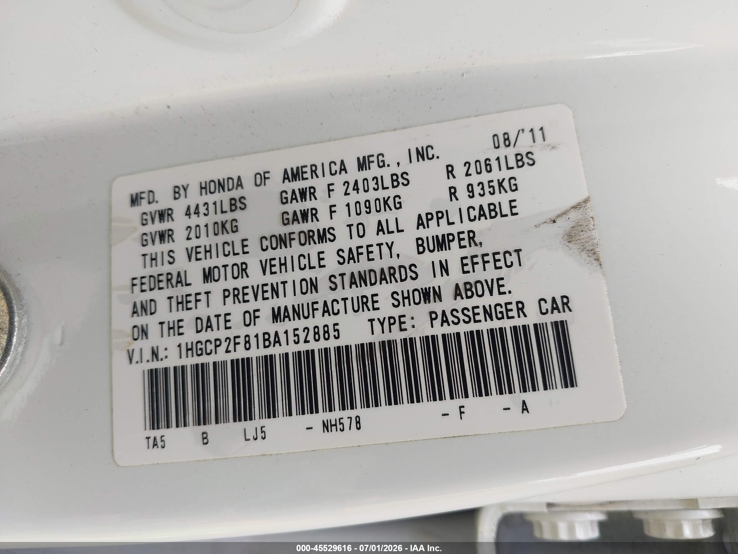 2011 Honda Accord 2.4 Ex-l White vin: 1HGCP2F81BA152885