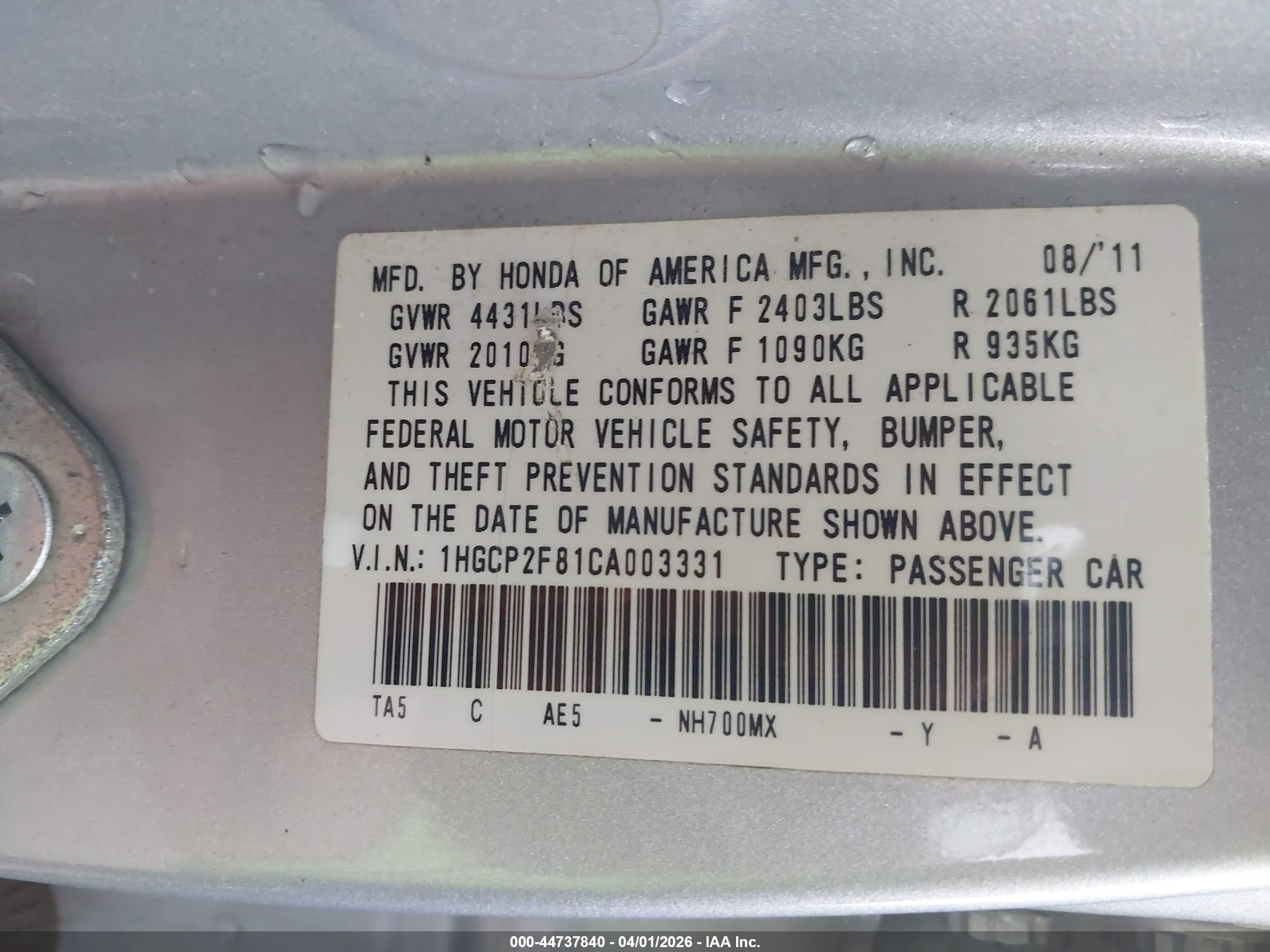 2012 Honda Accord 2.4 Ex-l Silver vin: 1HGCP2F81CA003331
