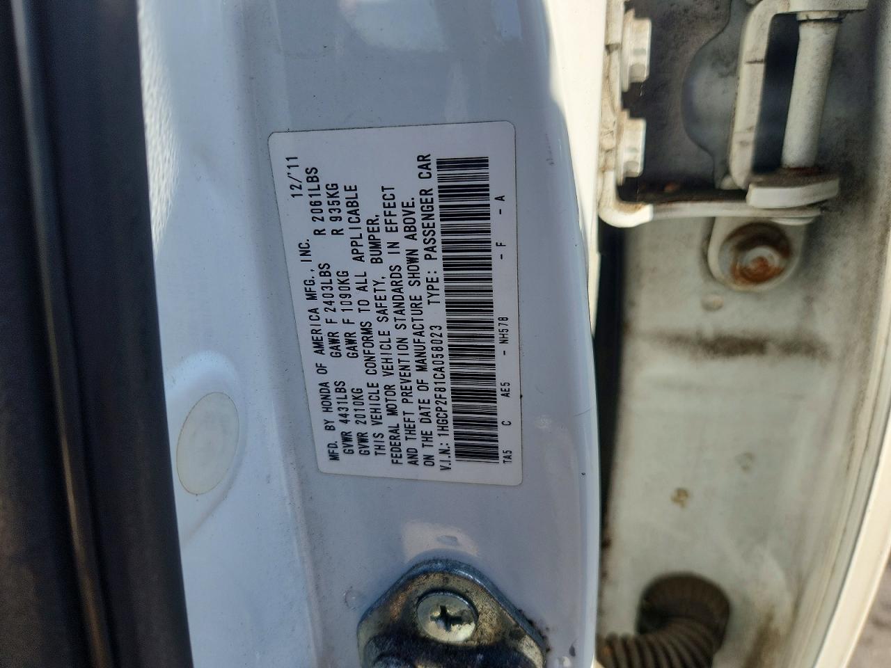 2012 Honda Accord Exl White vin: 1HGCP2F81CA058023