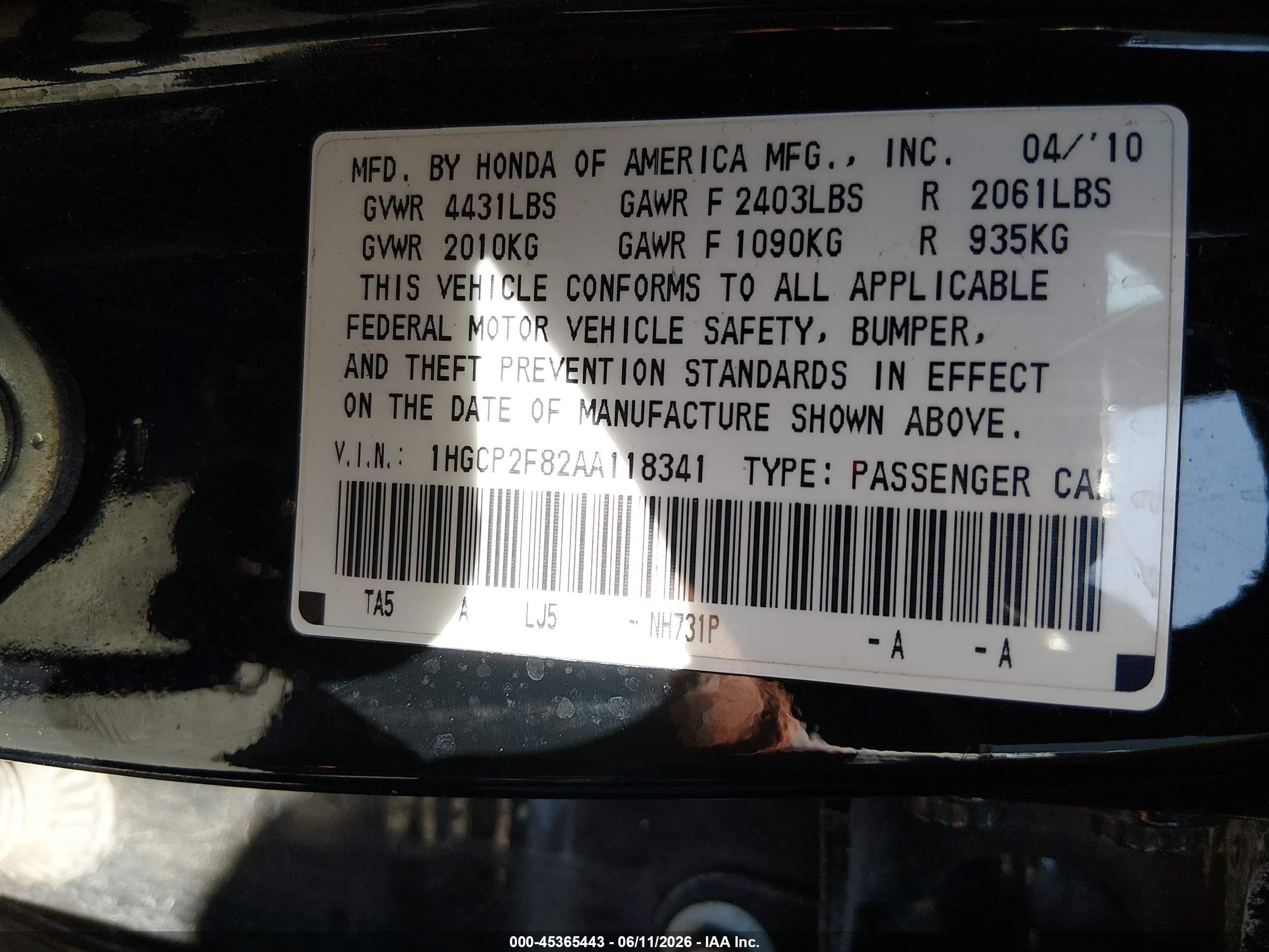 2010 Honda Accord 2.4 Ex-l Black vin: 1HGCP2F82AA118341