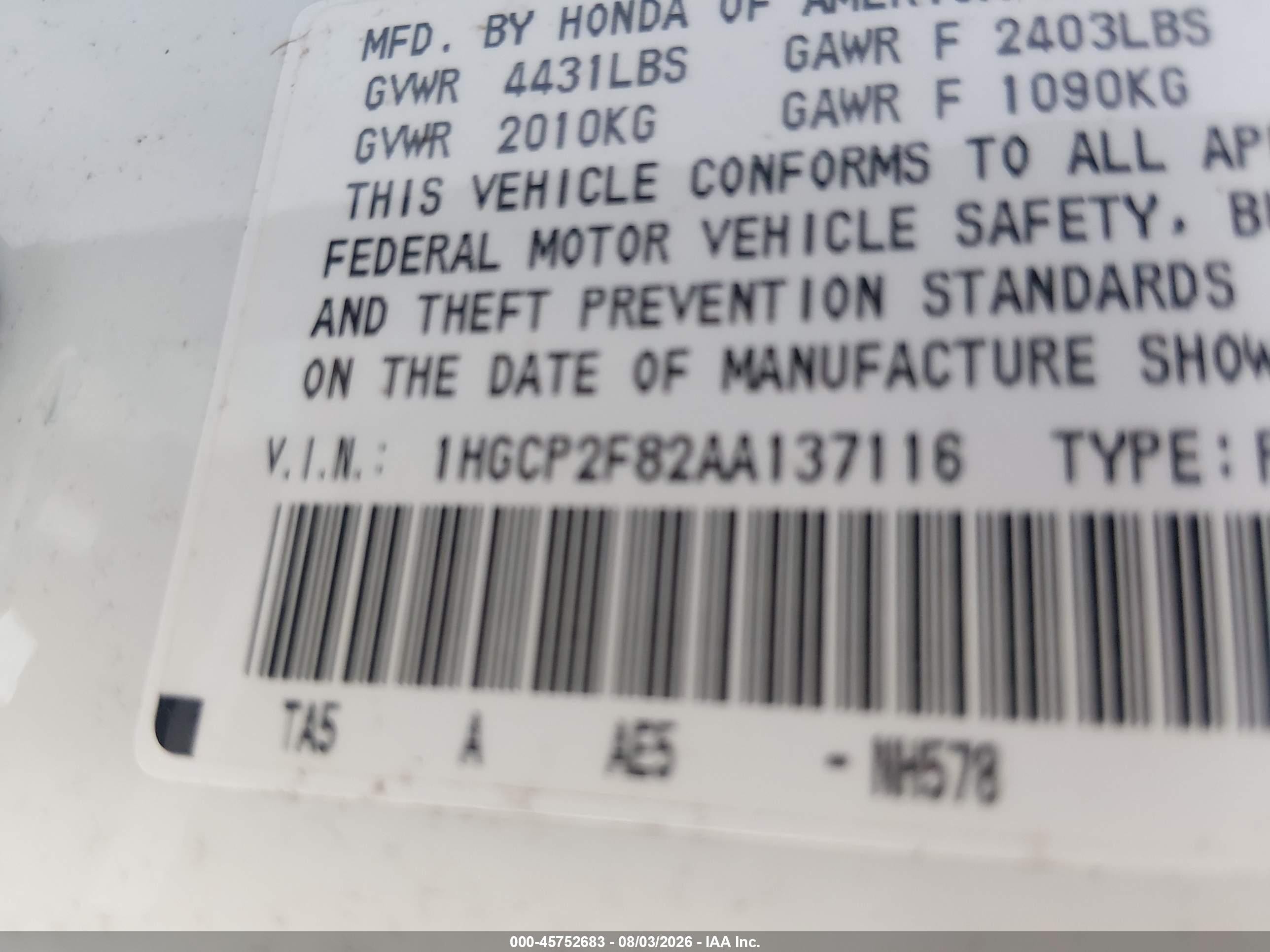 2010 Honda Accord 2.4 Ex-l Белый vin: 1HGCP2F82AA137116